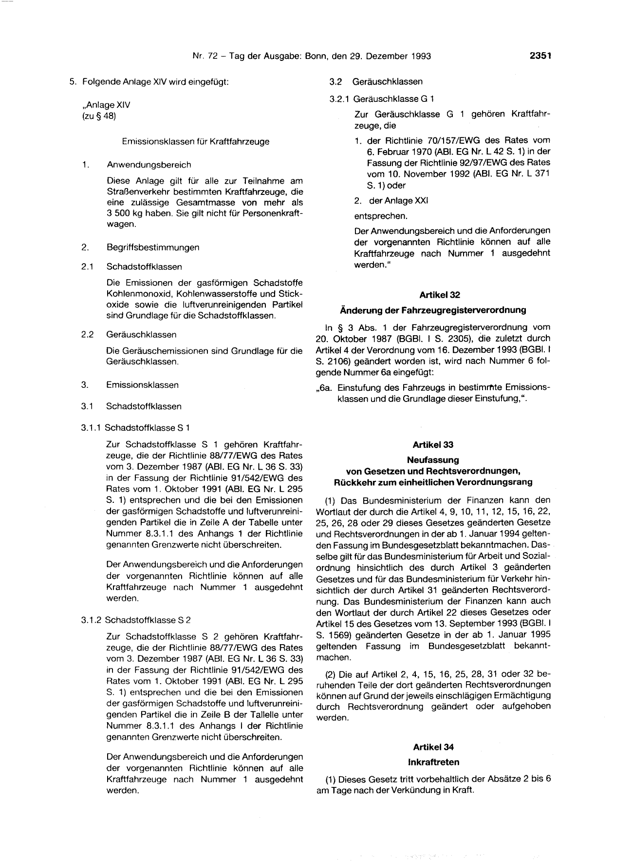 BGBl. 1993, Seite 2351 — Originalseite als Abbildung