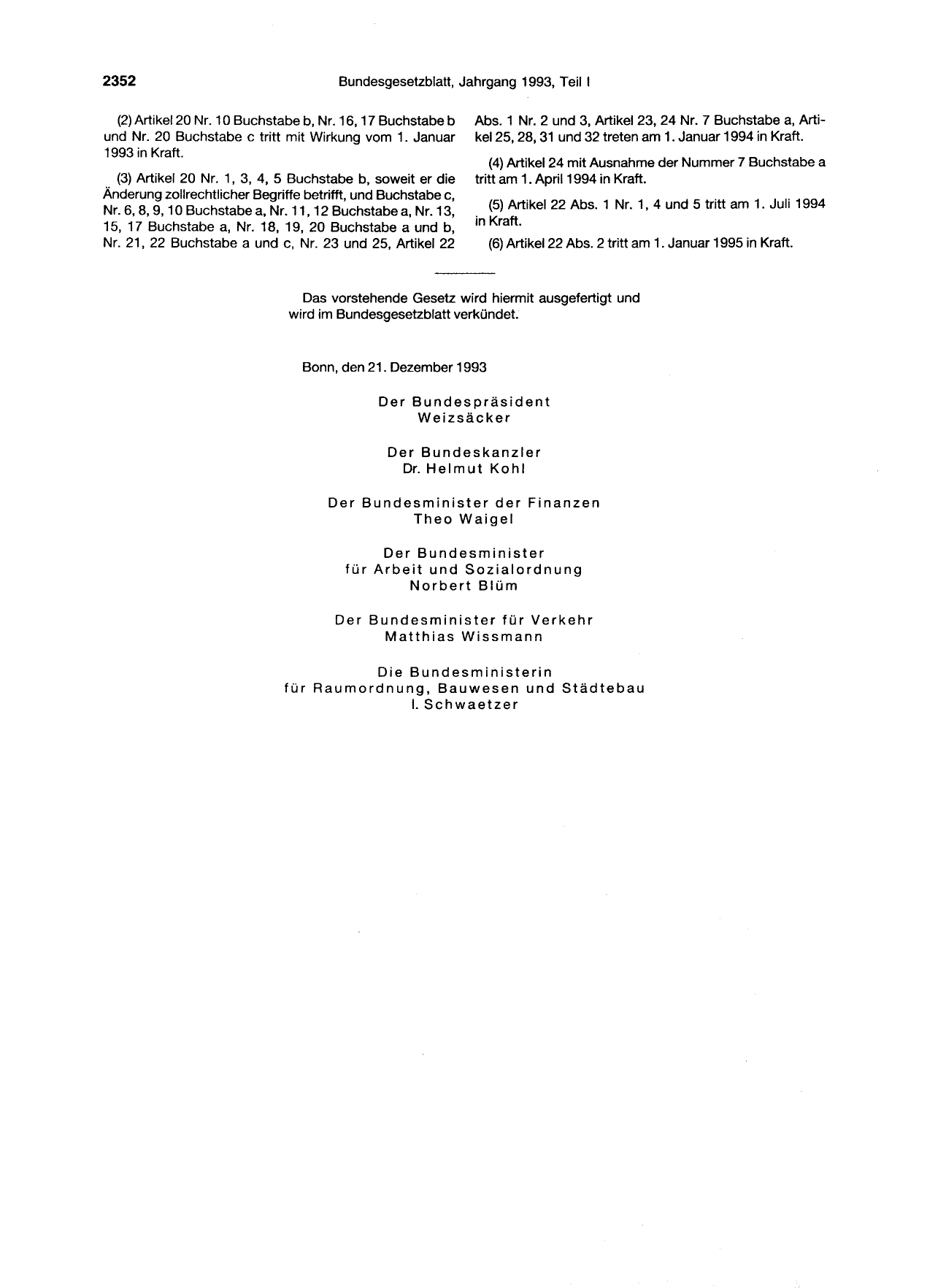 BGBl. 1993, Seite 2352 — Originalseite als Abbildung
