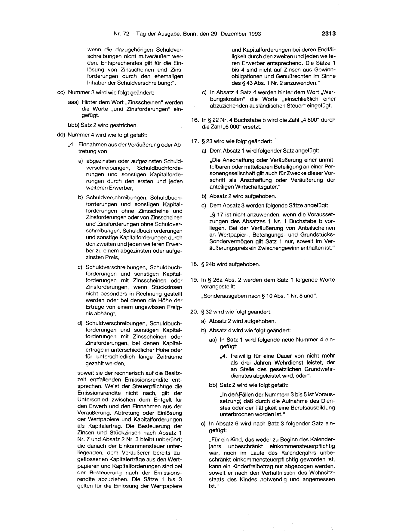 BGBl. 1993, Seite 2313 — Originalseite als Abbildung