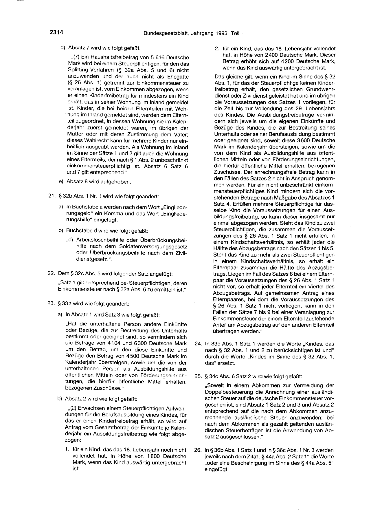 BGBl. 1993, Seite 2314 — Originalseite als Abbildung