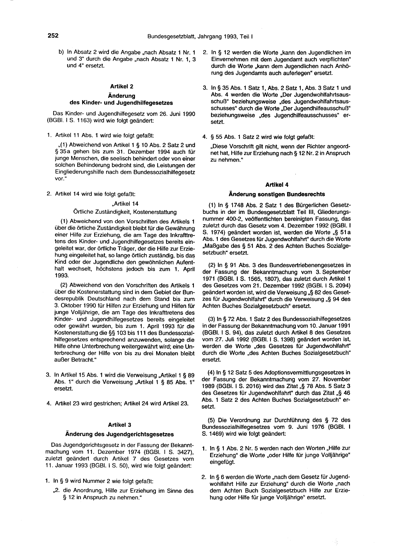 BGBl. 1993, Seite 252 — Originalseite als Abbildung