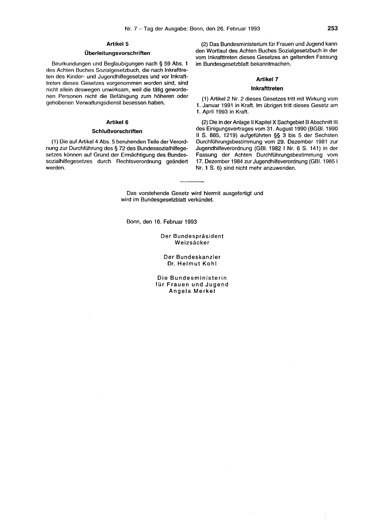 BGBl. 1993, Seite 253 — Originalseite als Abbildung