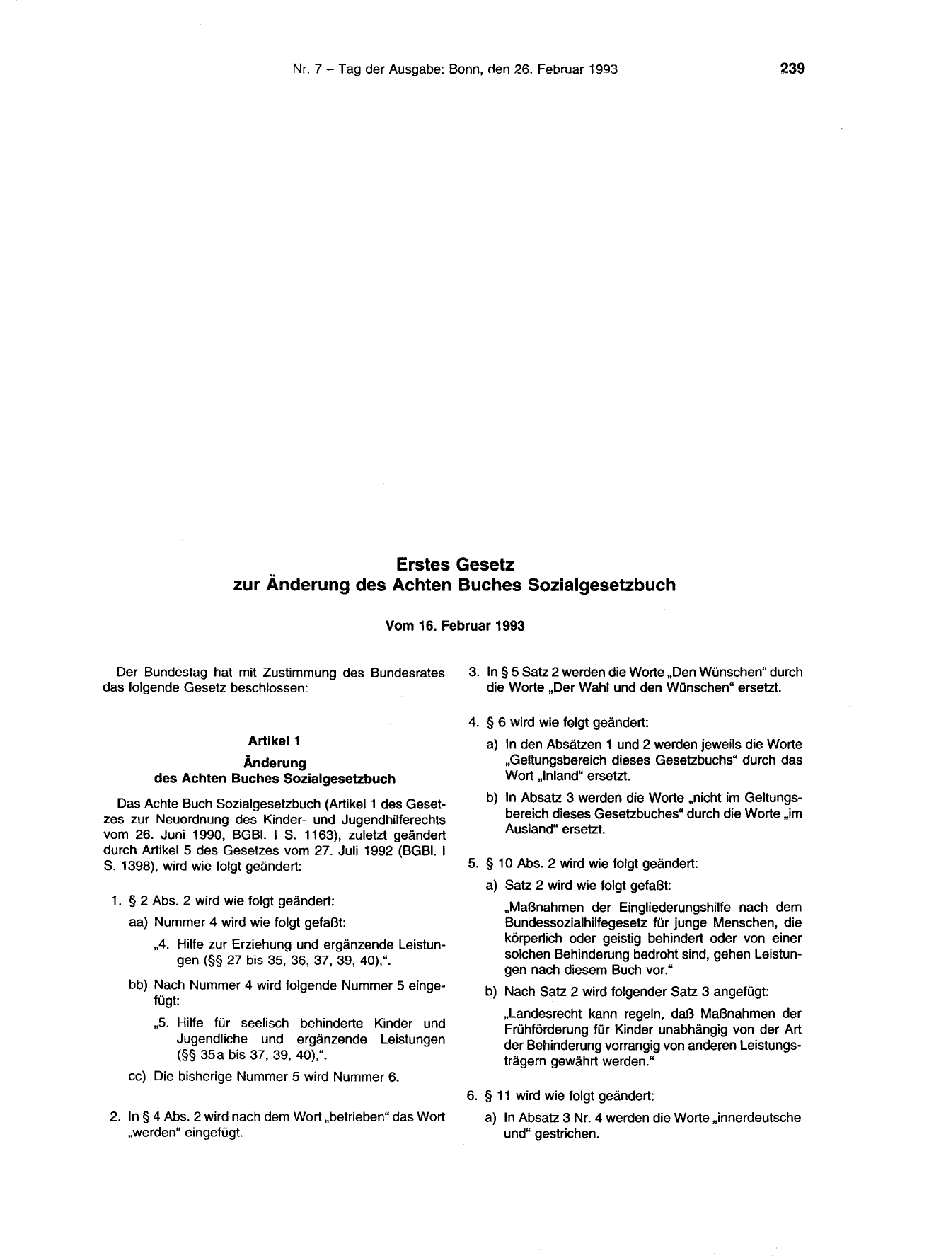 BGBl. 1993, Seite 239 — Originalseite als Abbildung