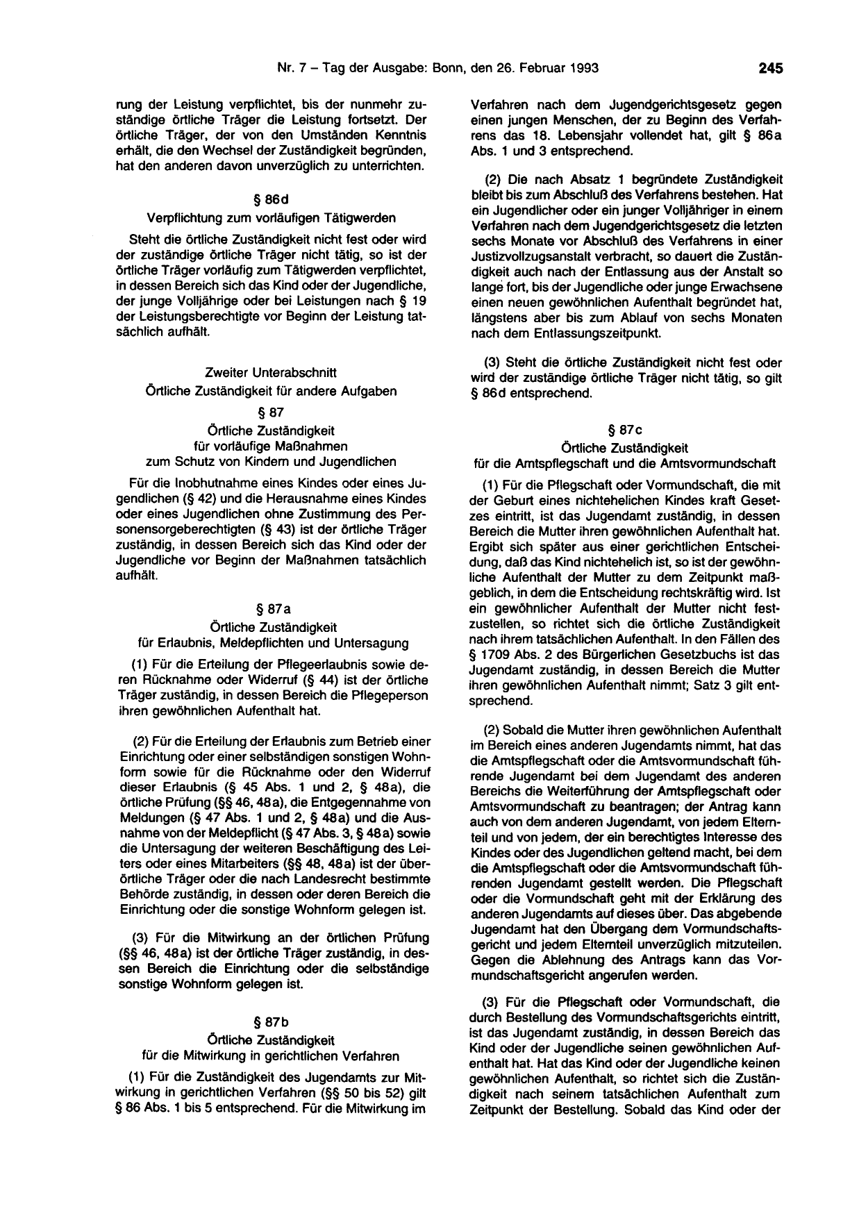 BGBl. 1993, Seite 245 — Originalseite als Abbildung