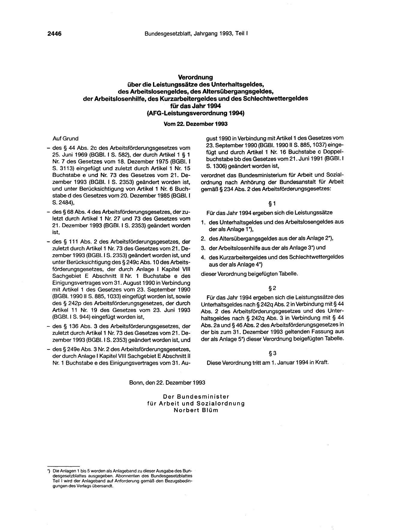 BGBl. 1993, Seite 2446 — Originalseite als Abbildung