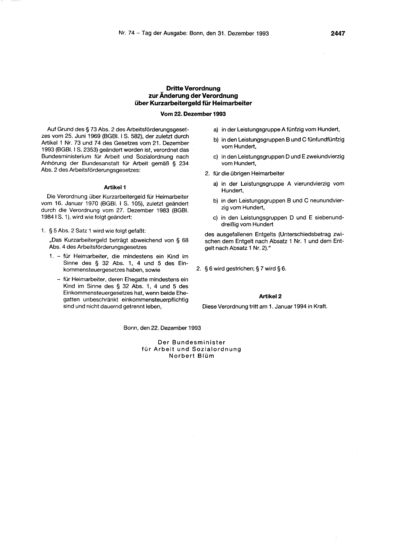 BGBl. 1993, Seite 2447 — Originalseite als Abbildung