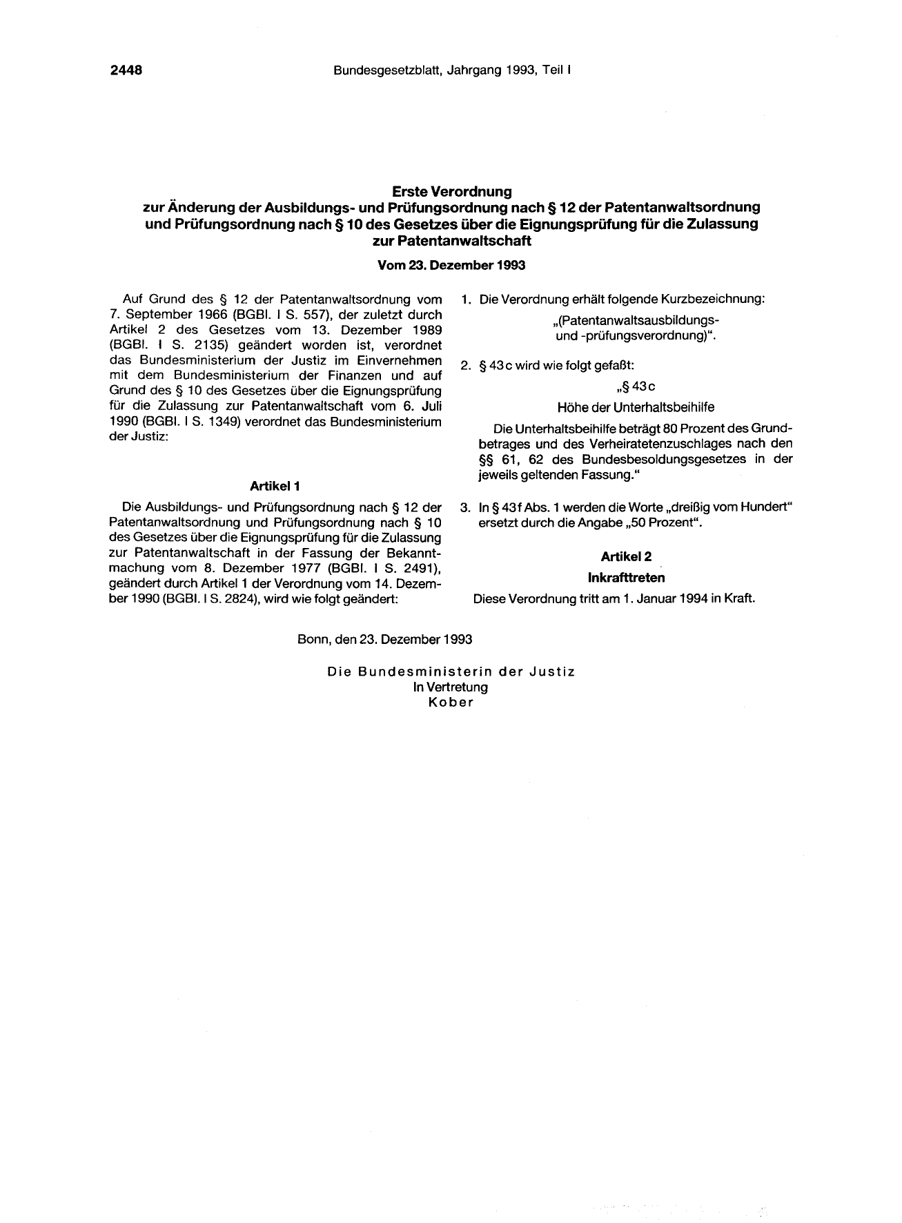 BGBl. 1993, Seite 2448 — Originalseite als Abbildung