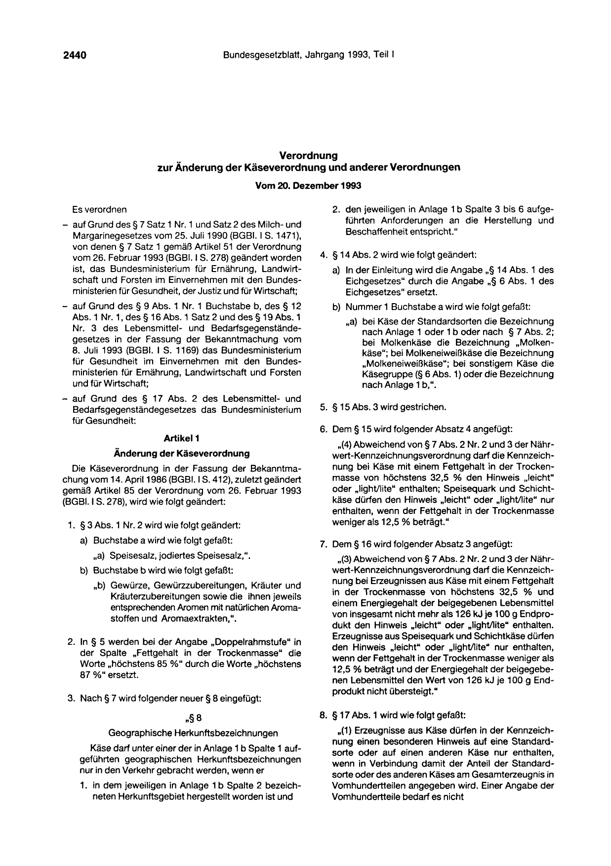 BGBl. 1993, Seite 2440 — Originalseite als Abbildung