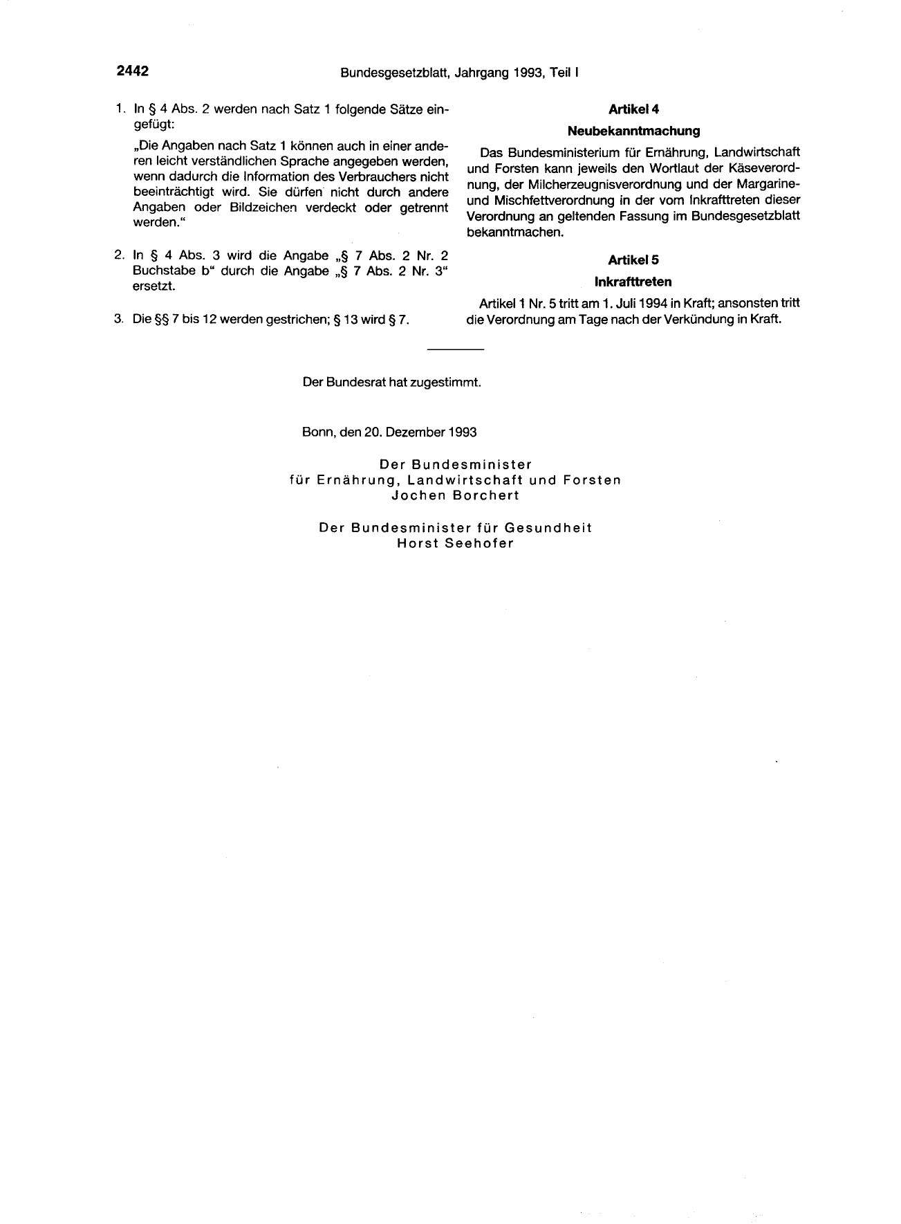 BGBl. 1993, Seite 2442 — Originalseite als Abbildung