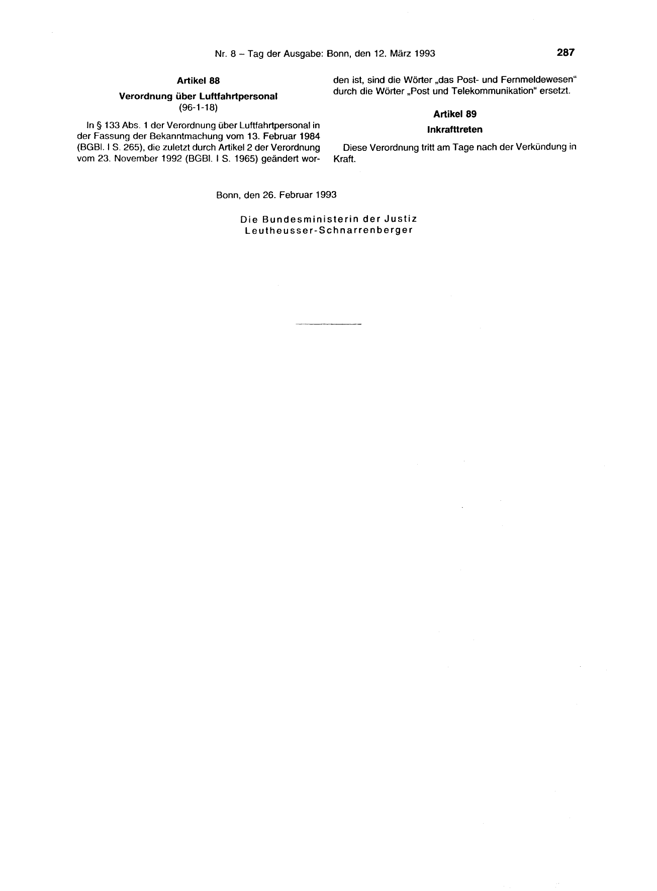 BGBl. 1993, Seite 287 — Originalseite als Abbildung