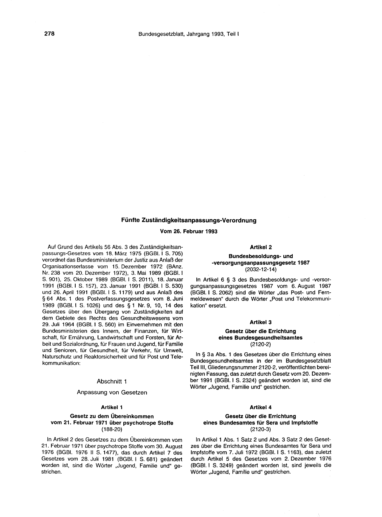 BGBl. 1993, Seite 278 — Originalseite als Abbildung