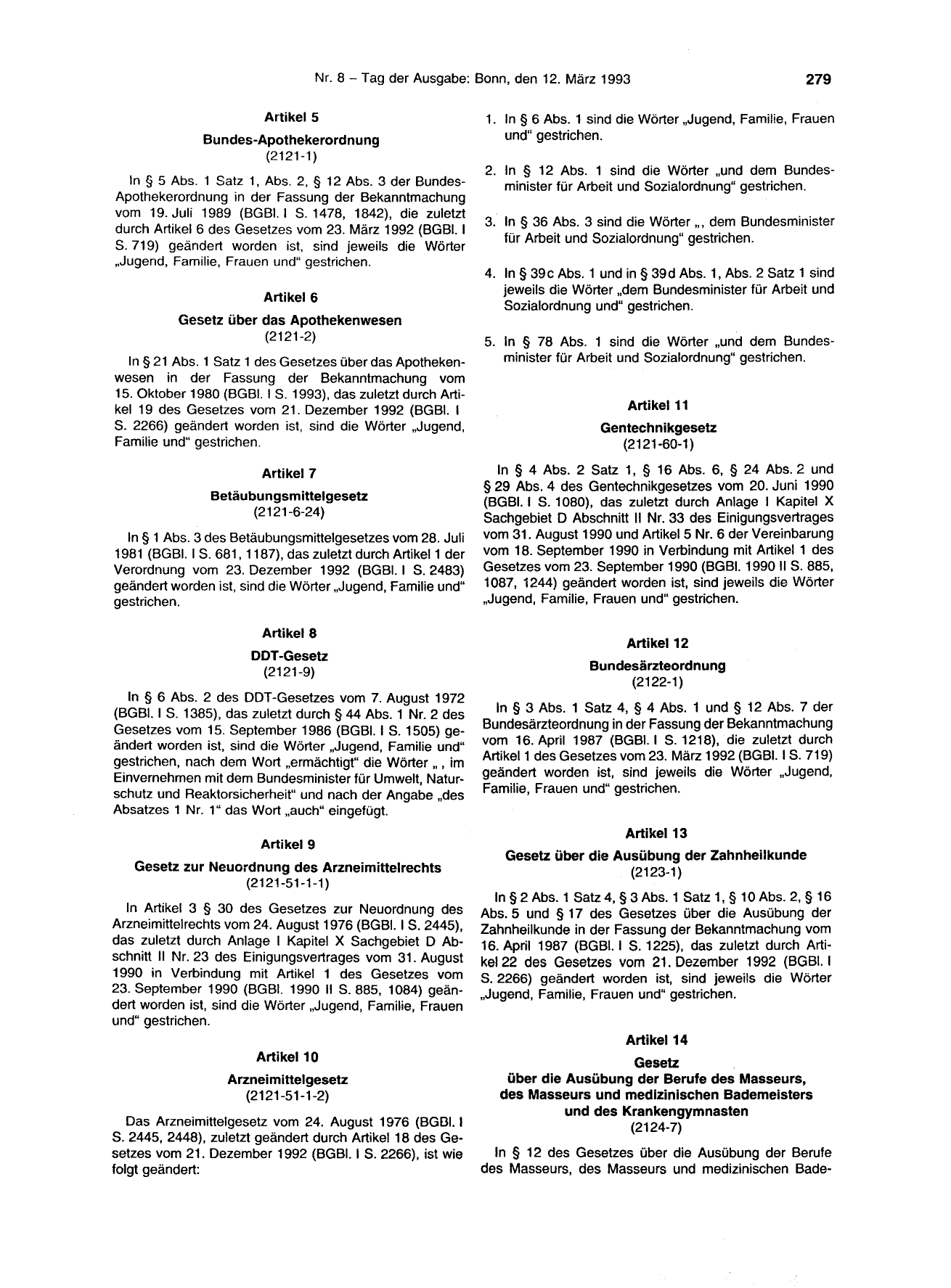 BGBl. 1993, Seite 279 — Originalseite als Abbildung