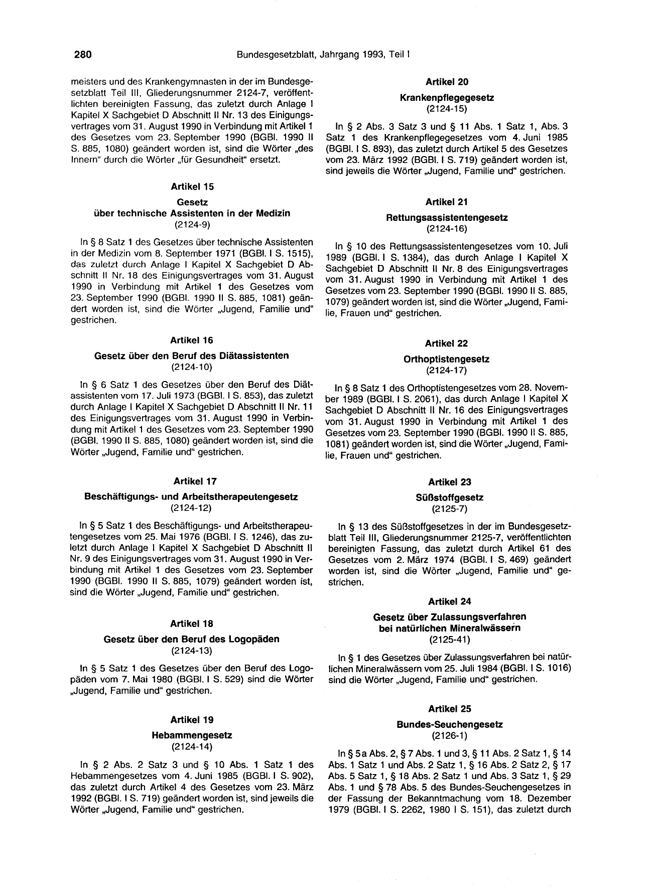 BGBl. 1993, Seite 280 — Originalseite als Abbildung