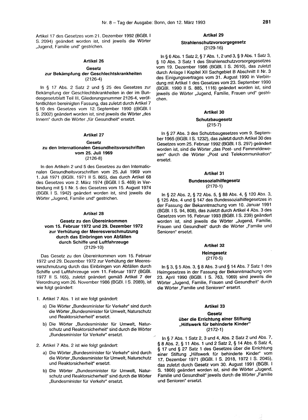 BGBl. 1993, Seite 281 — Originalseite als Abbildung