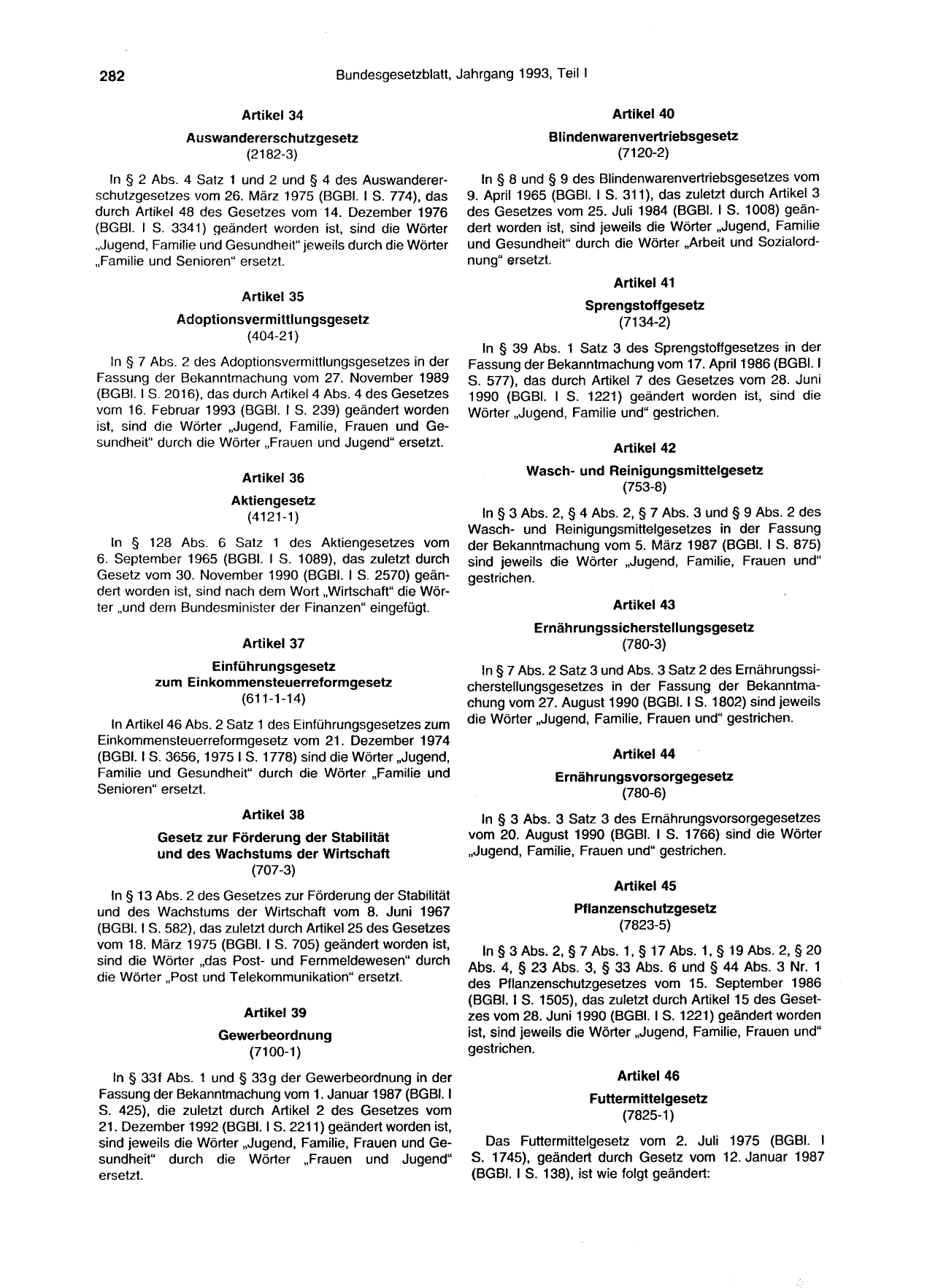 BGBl. 1993, Seite 282 — Originalseite als Abbildung