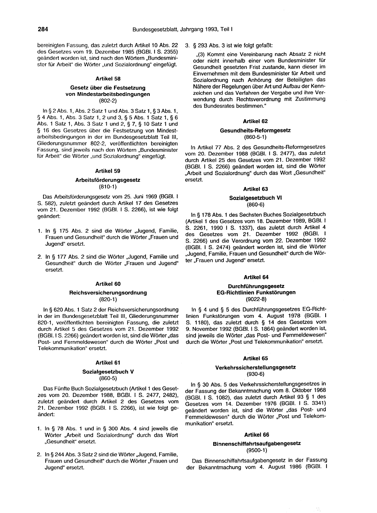 BGBl. 1993, Seite 284 — Originalseite als Abbildung