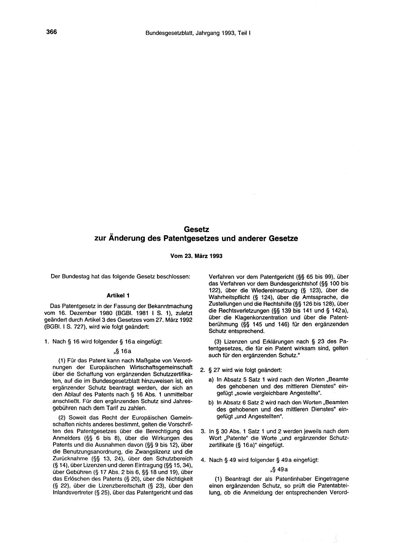 BGBl. 1993, Seite 366 — Originalseite als Abbildung