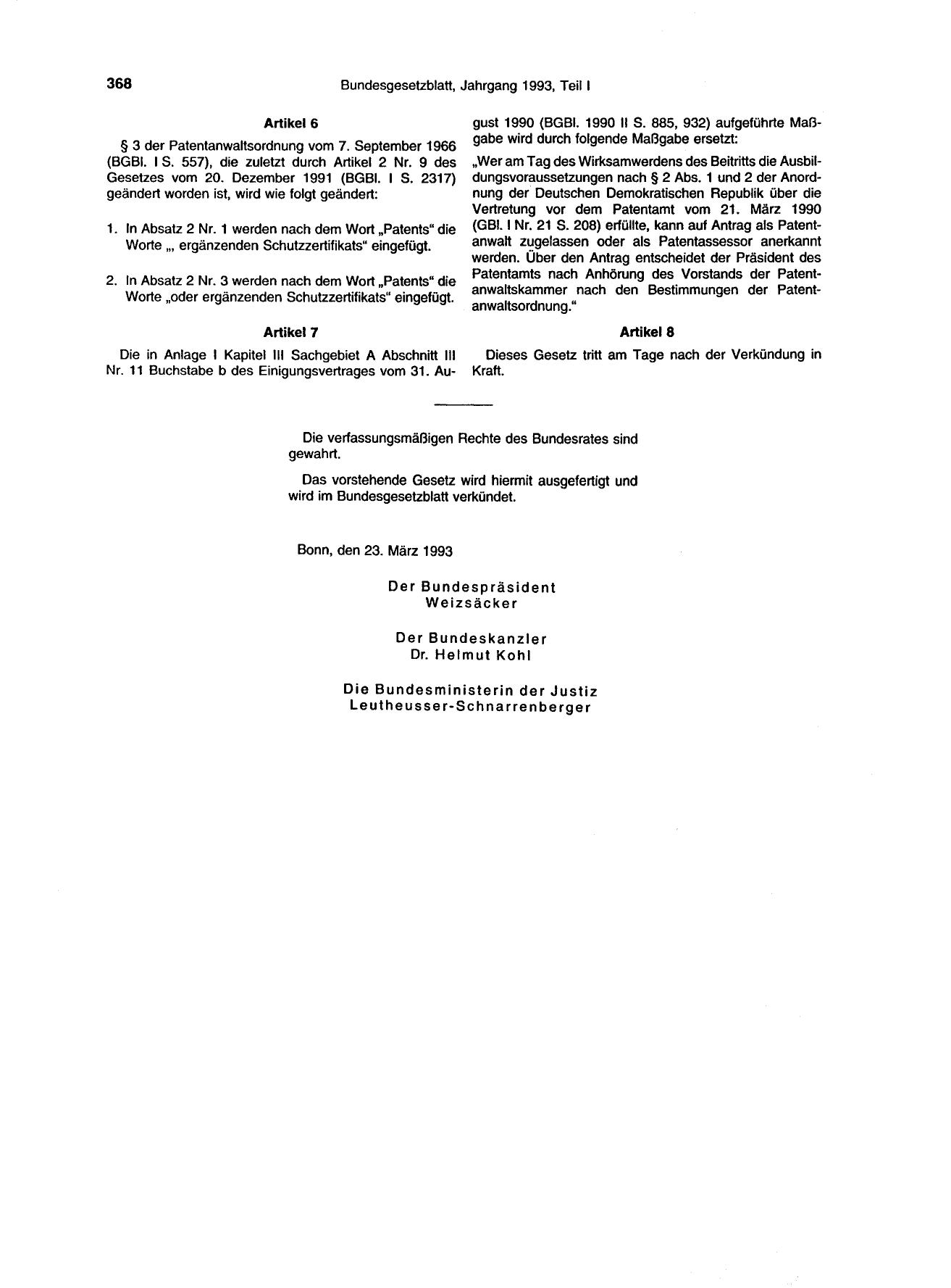 BGBl. 1993, Seite 368 — Originalseite als Abbildung