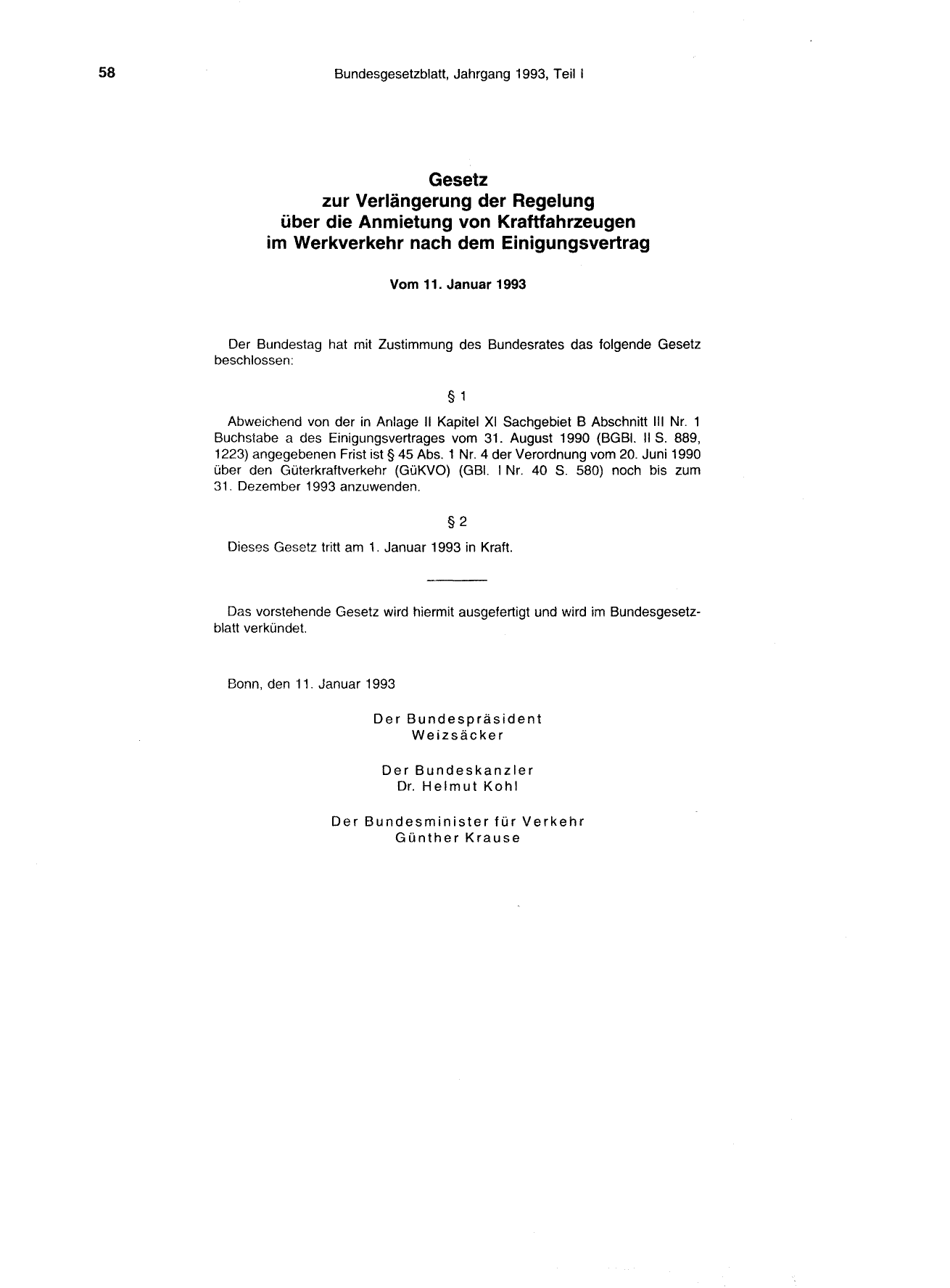 BGBl. 1993, Seite 58 — Originalseite als Abbildung