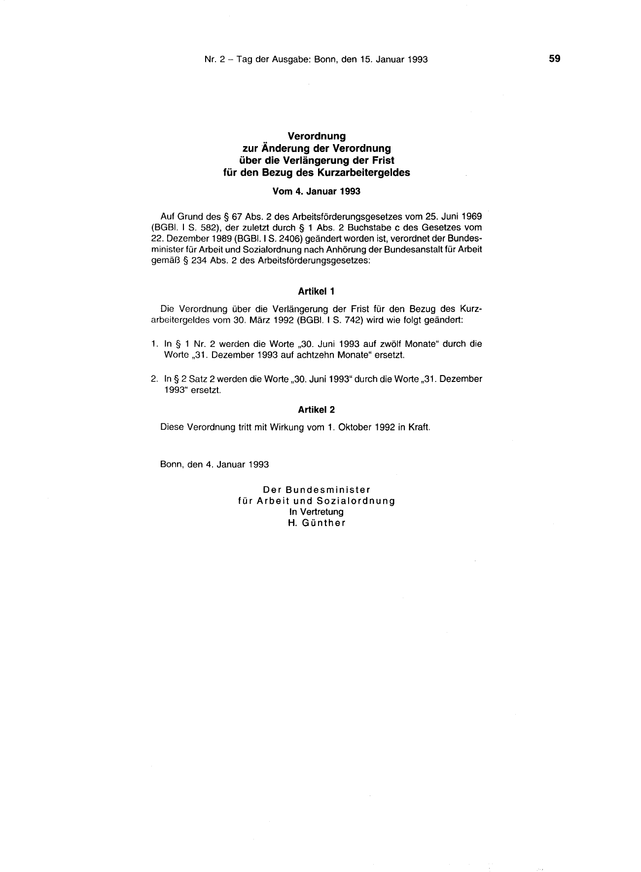 BGBl. 1993, Seite 59 — Originalseite als Abbildung