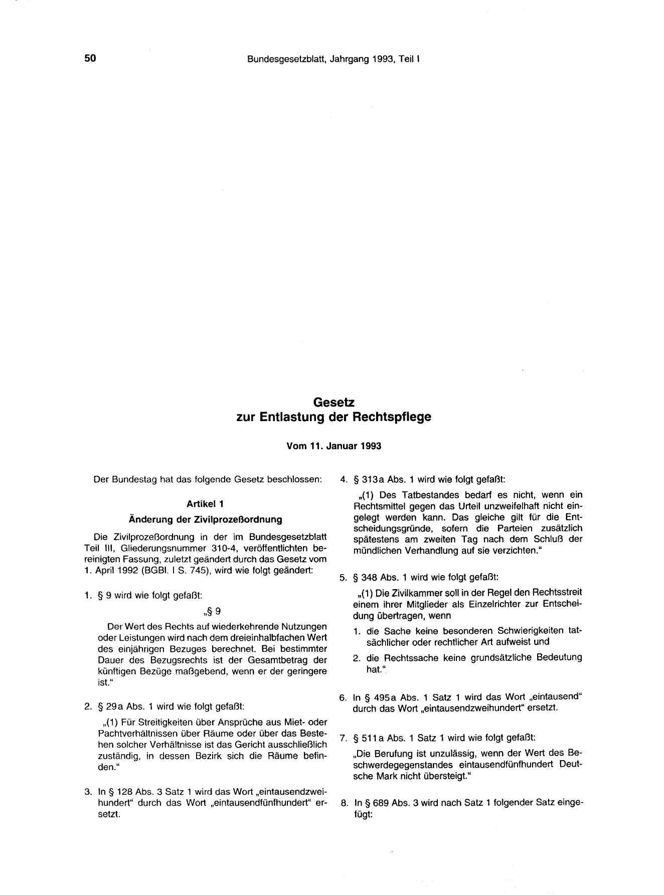 BGBl. 1993, Seite 50 — Originalseite als Abbildung