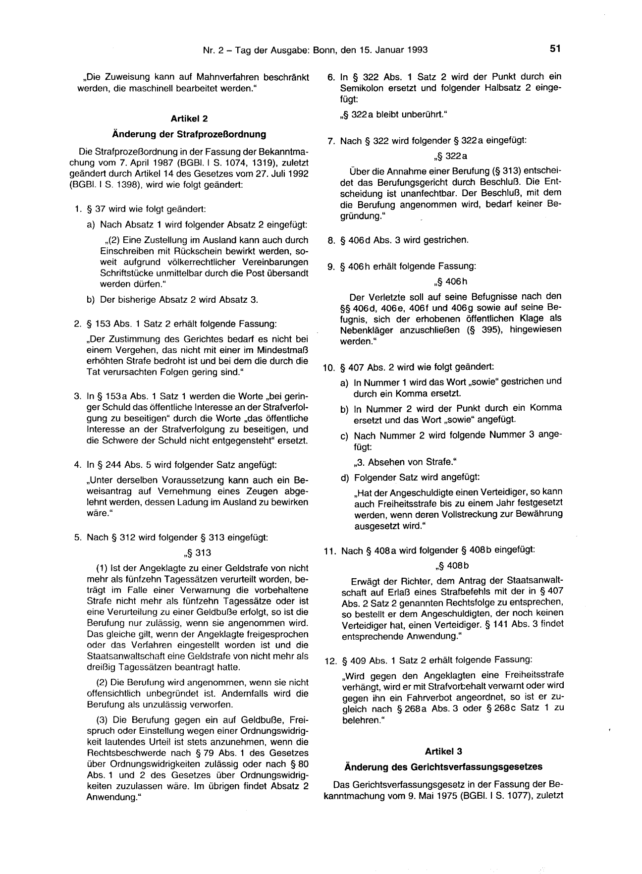 BGBl. 1993, Seite 51 — Originalseite als Abbildung