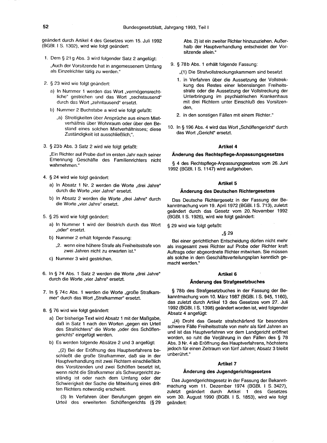 BGBl. 1993, Seite 52 — Originalseite als Abbildung