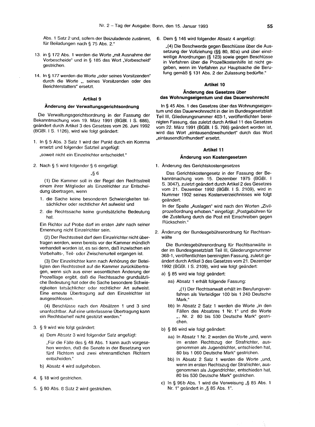 BGBl. 1993, Seite 55 — Originalseite als Abbildung
