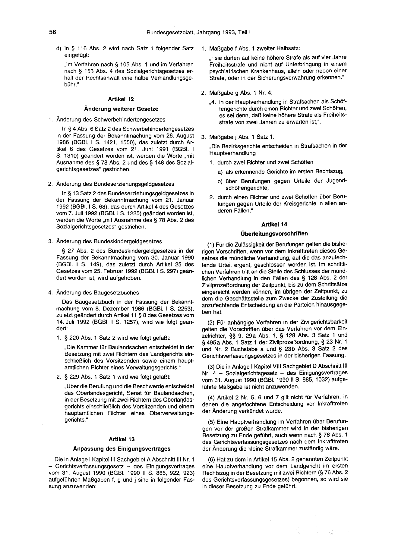 BGBl. 1993, Seite 56 — Originalseite als Abbildung