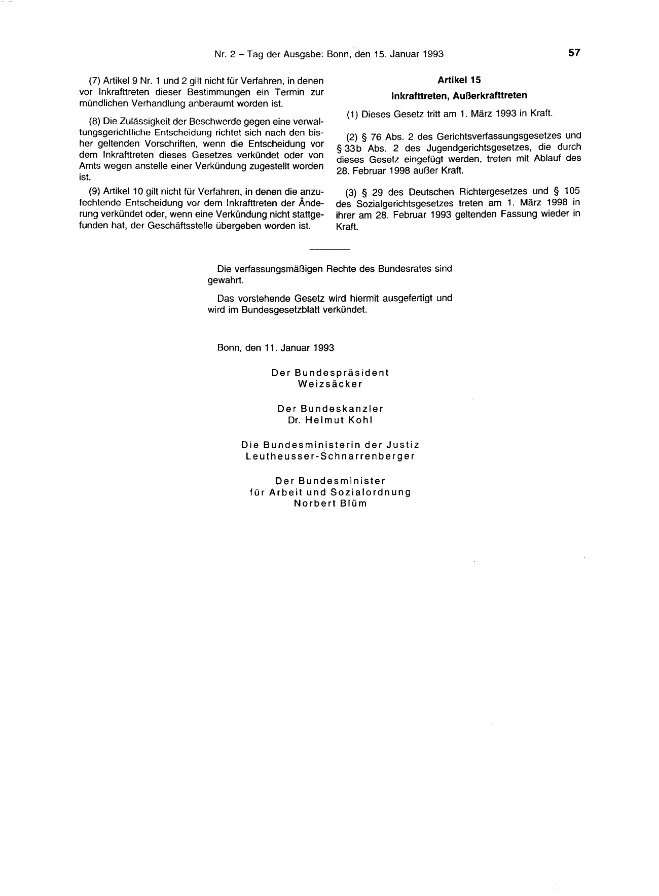 BGBl. 1993, Seite 57 — Originalseite als Abbildung