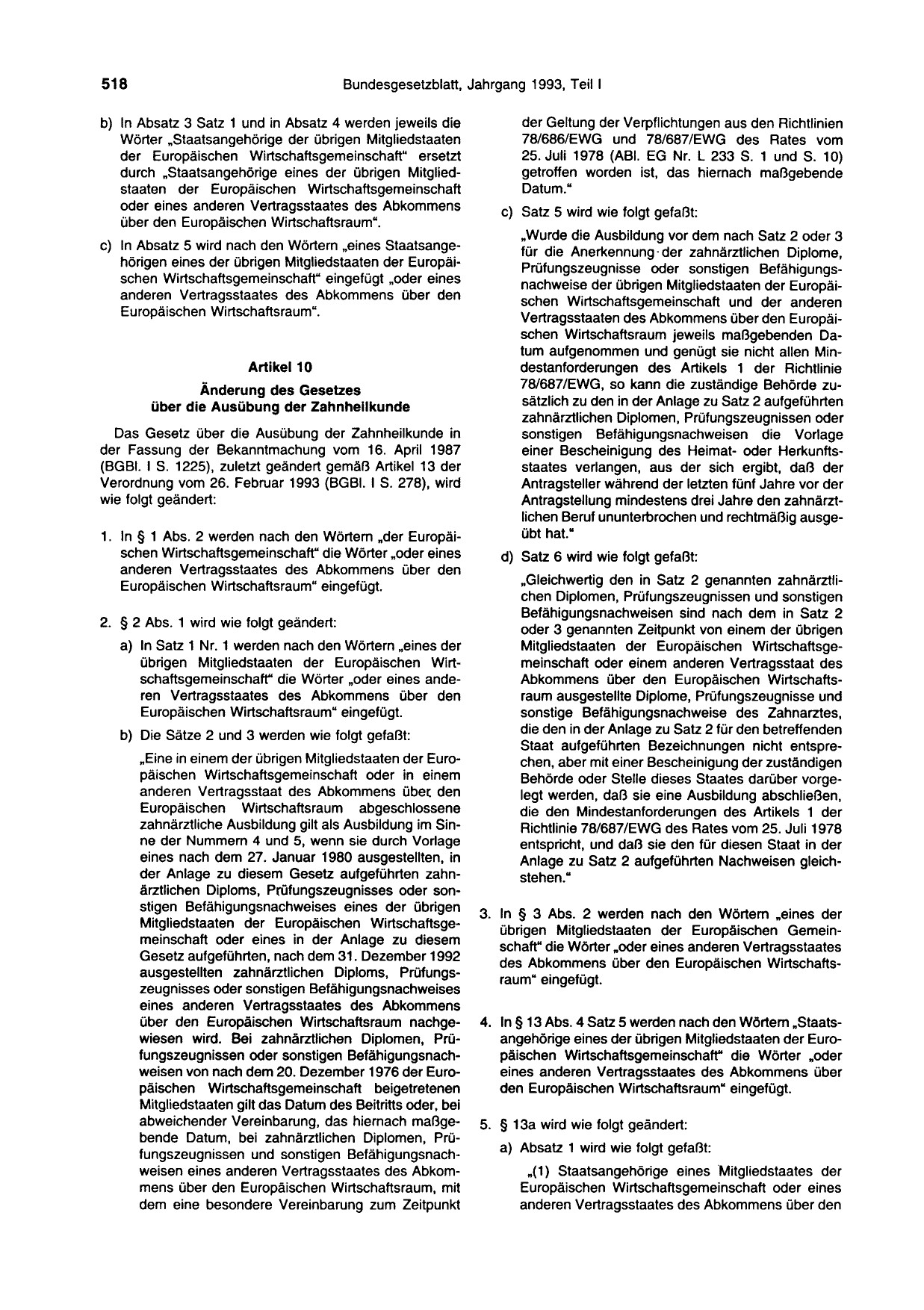 BGBl. 1993, Seite 518 — Originalseite als Abbildung
