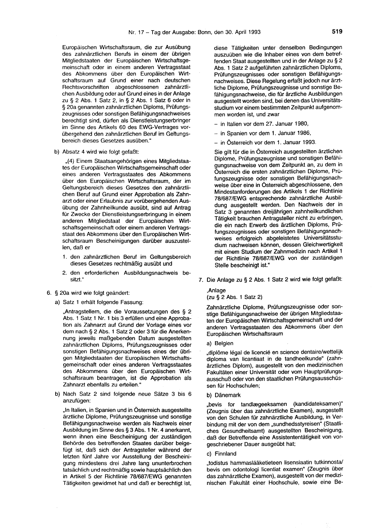 BGBl. 1993, Seite 519 — Originalseite als Abbildung