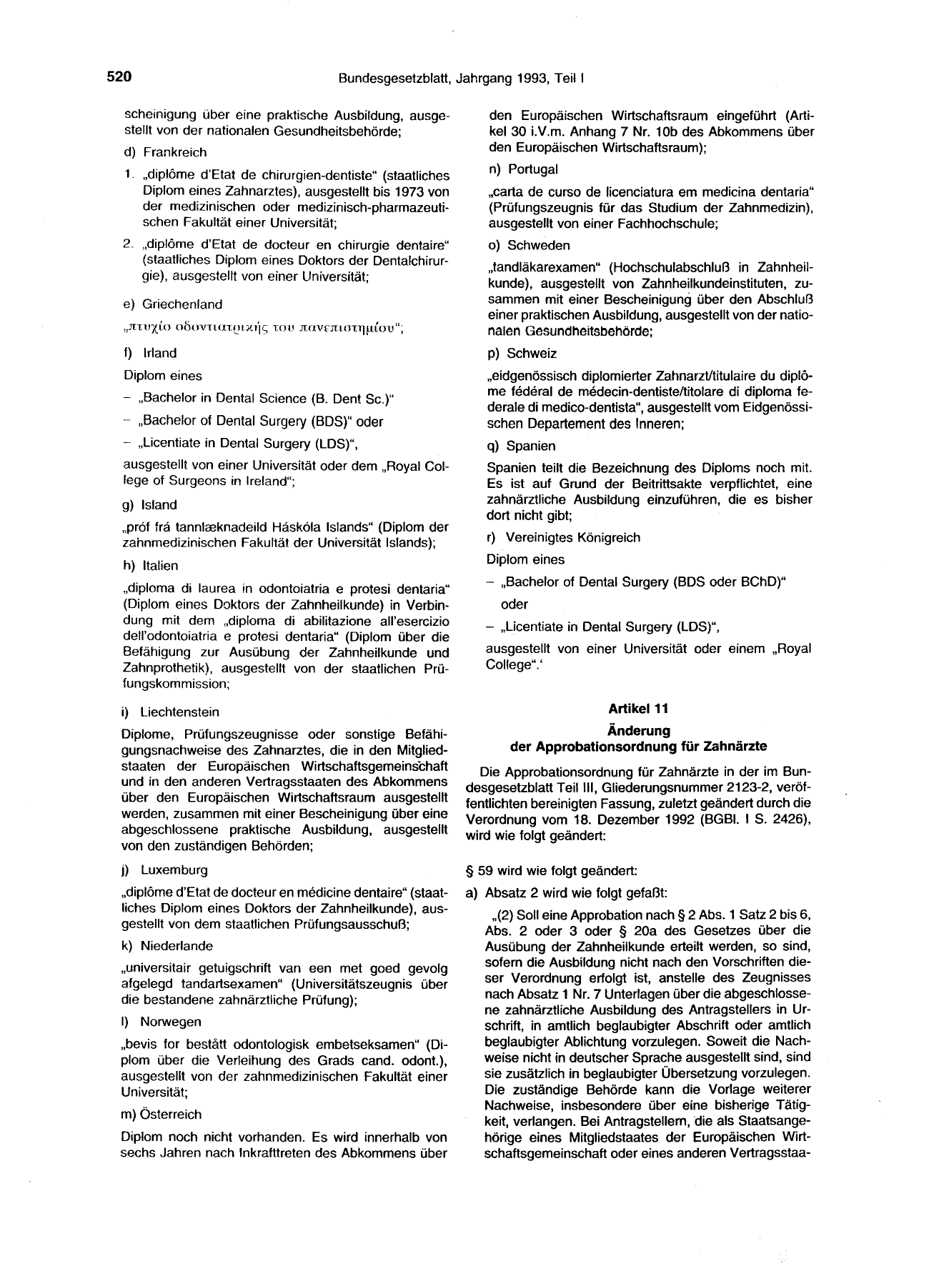 BGBl. 1993, Seite 520 — Originalseite als Abbildung