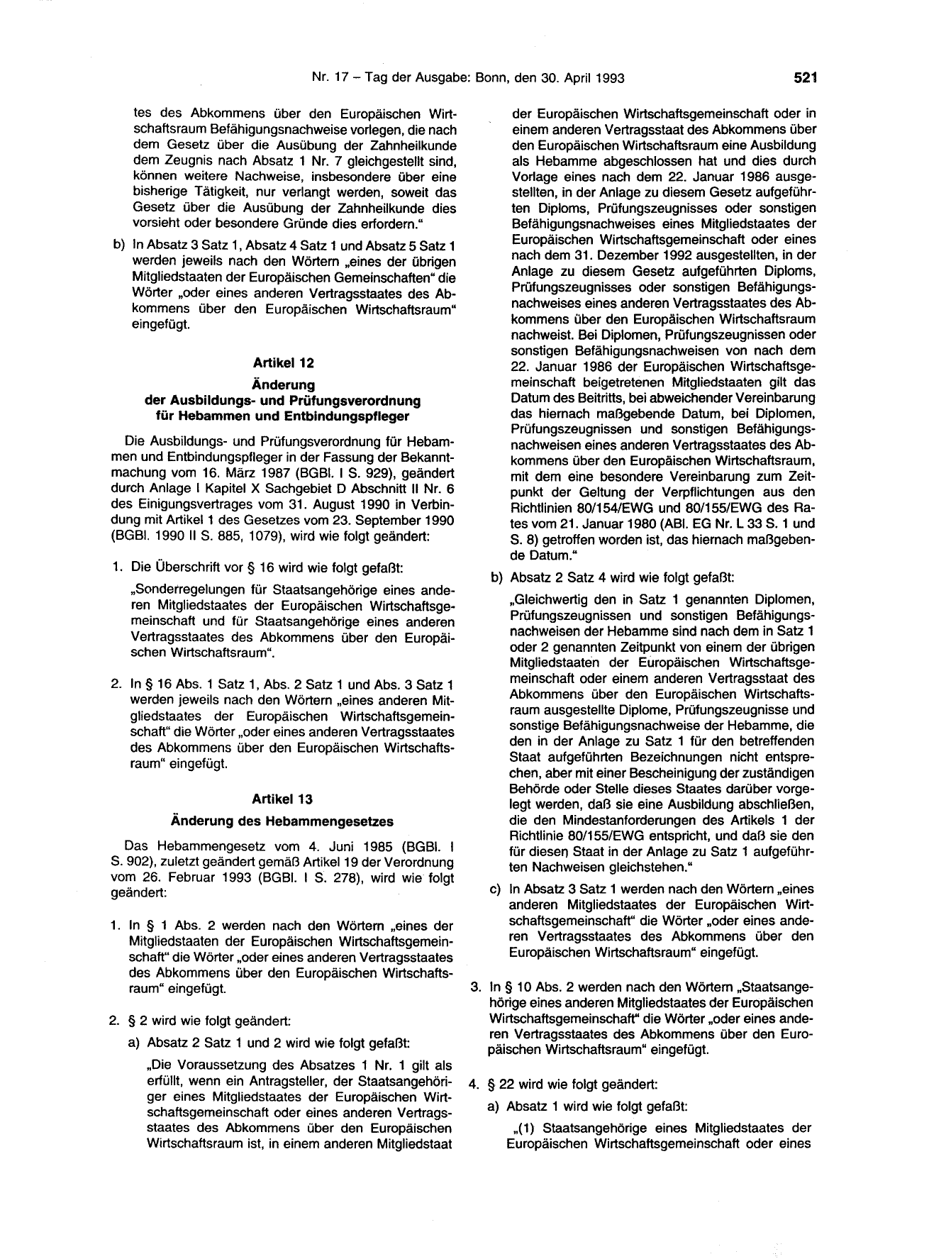 BGBl. 1993, Seite 521 — Originalseite als Abbildung