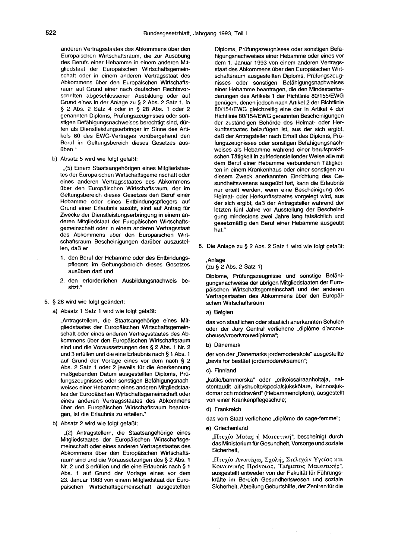 BGBl. 1993, Seite 522 — Originalseite als Abbildung
