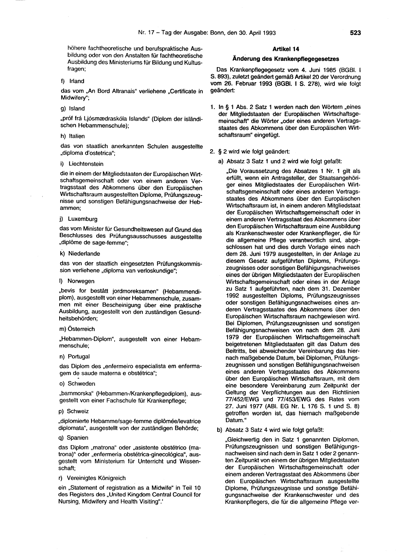 BGBl. 1993, Seite 523 — Originalseite als Abbildung