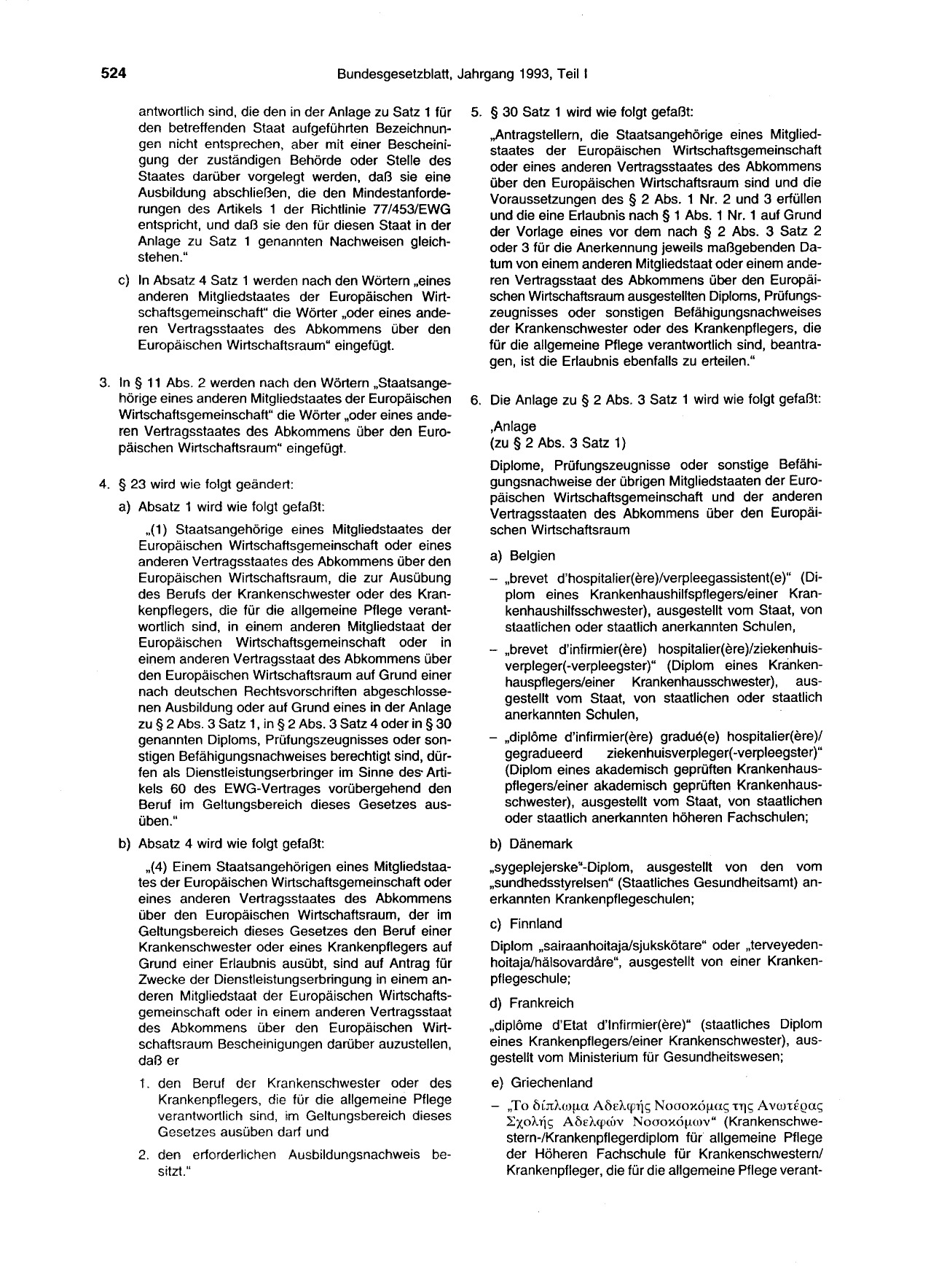 BGBl. 1993, Seite 524 — Originalseite als Abbildung