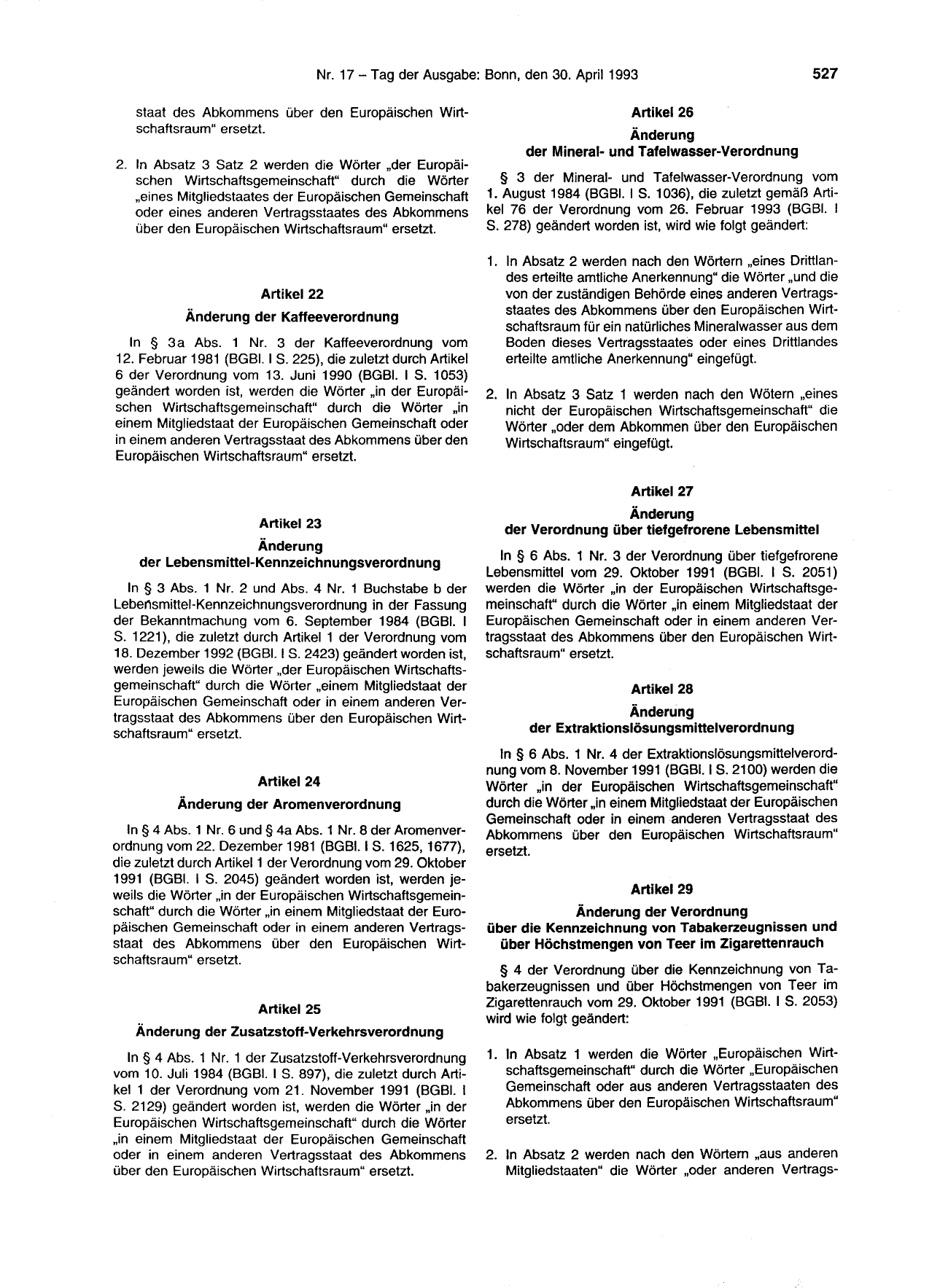 BGBl. 1993, Seite 527 — Originalseite als Abbildung