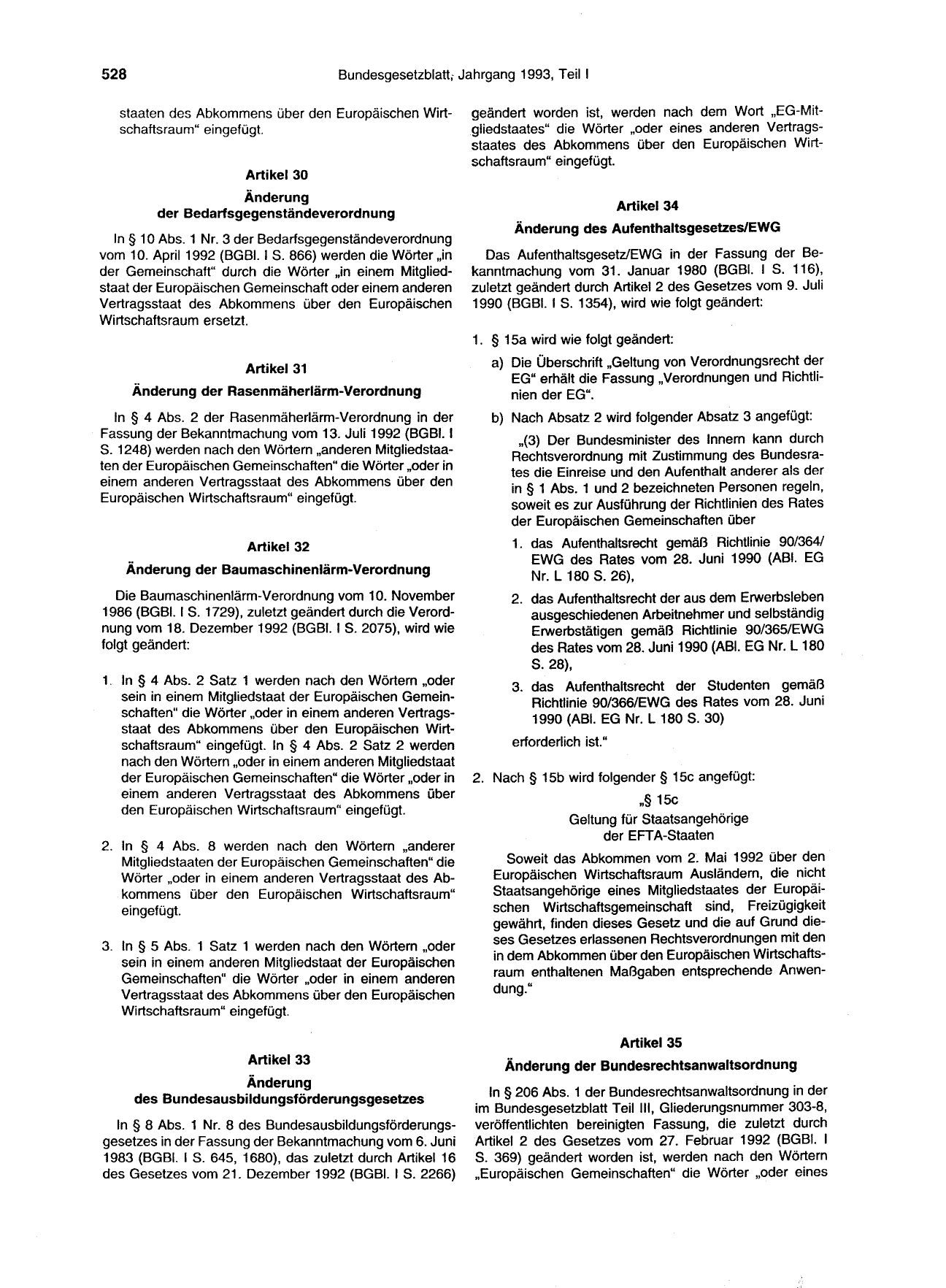 BGBl. 1993, Seite 528 — Originalseite als Abbildung