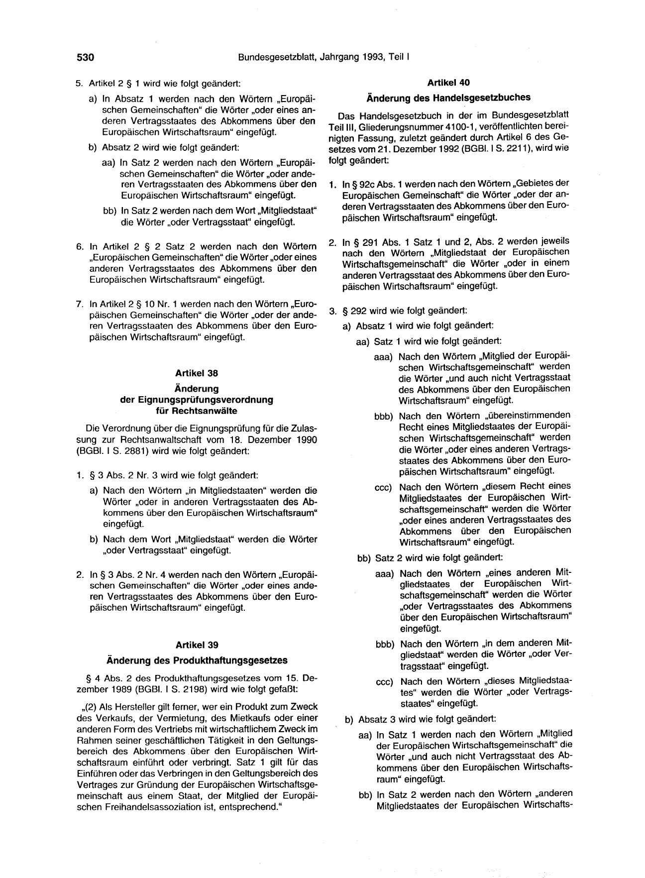 BGBl. 1993, Seite 530 — Originalseite als Abbildung