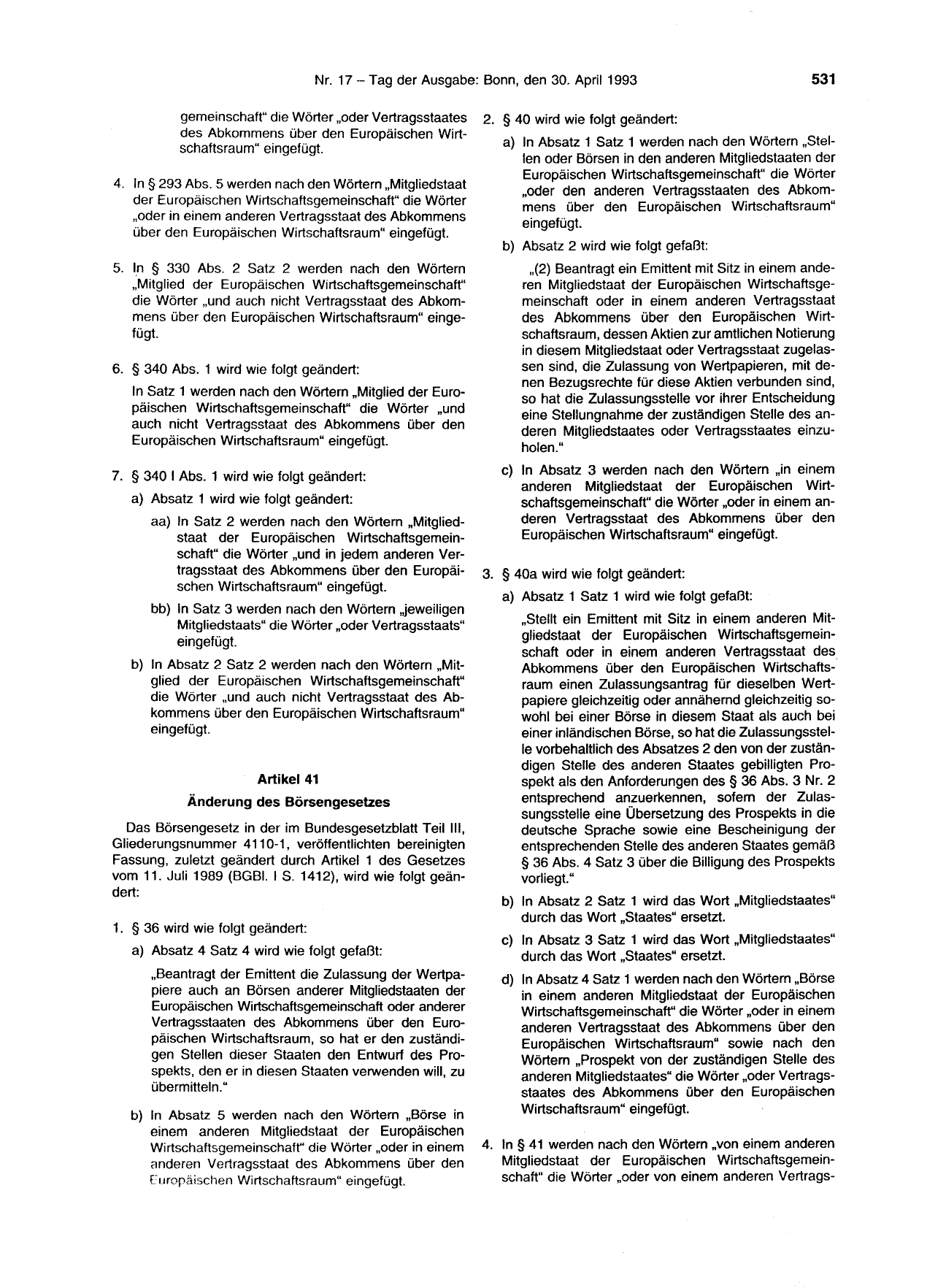 BGBl. 1993, Seite 531 — Originalseite als Abbildung