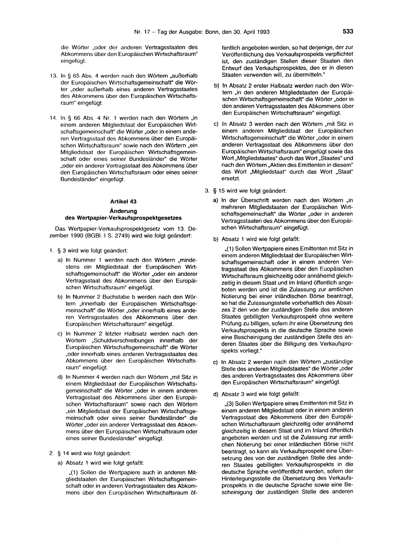 BGBl. 1993, Seite 533 — Originalseite als Abbildung