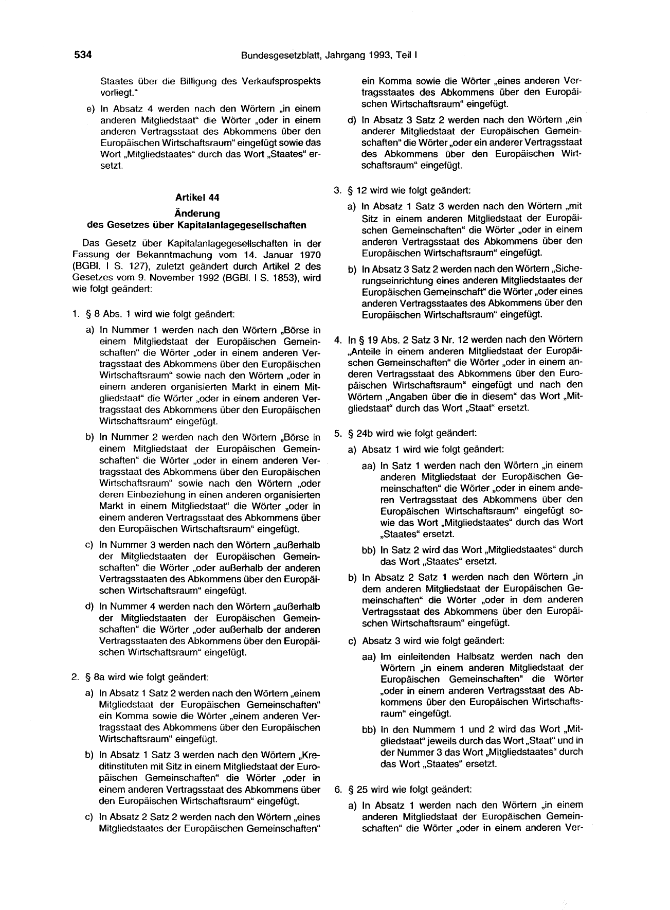 BGBl. 1993, Seite 534 — Originalseite als Abbildung