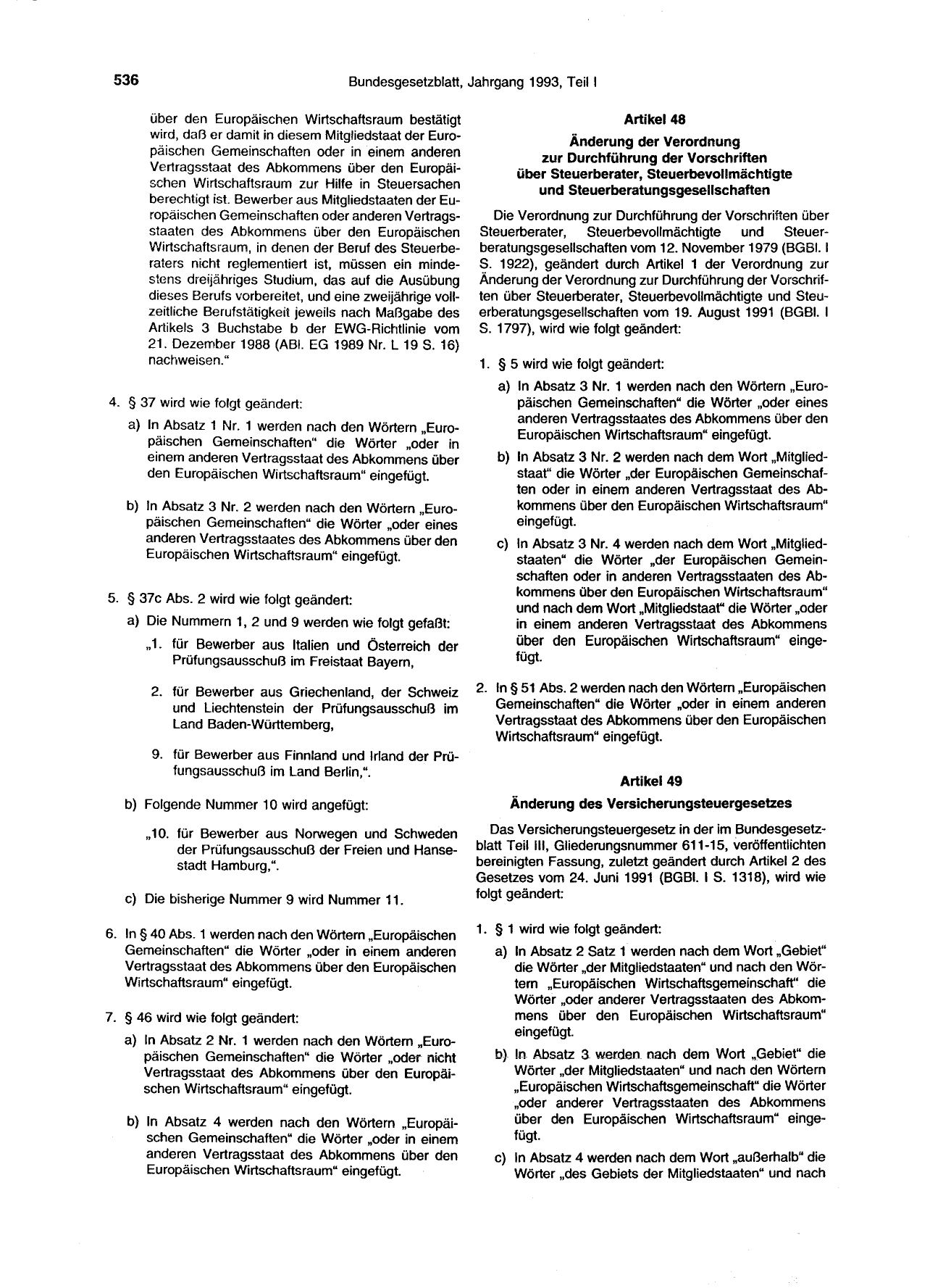 BGBl. 1993, Seite 536 — Originalseite als Abbildung