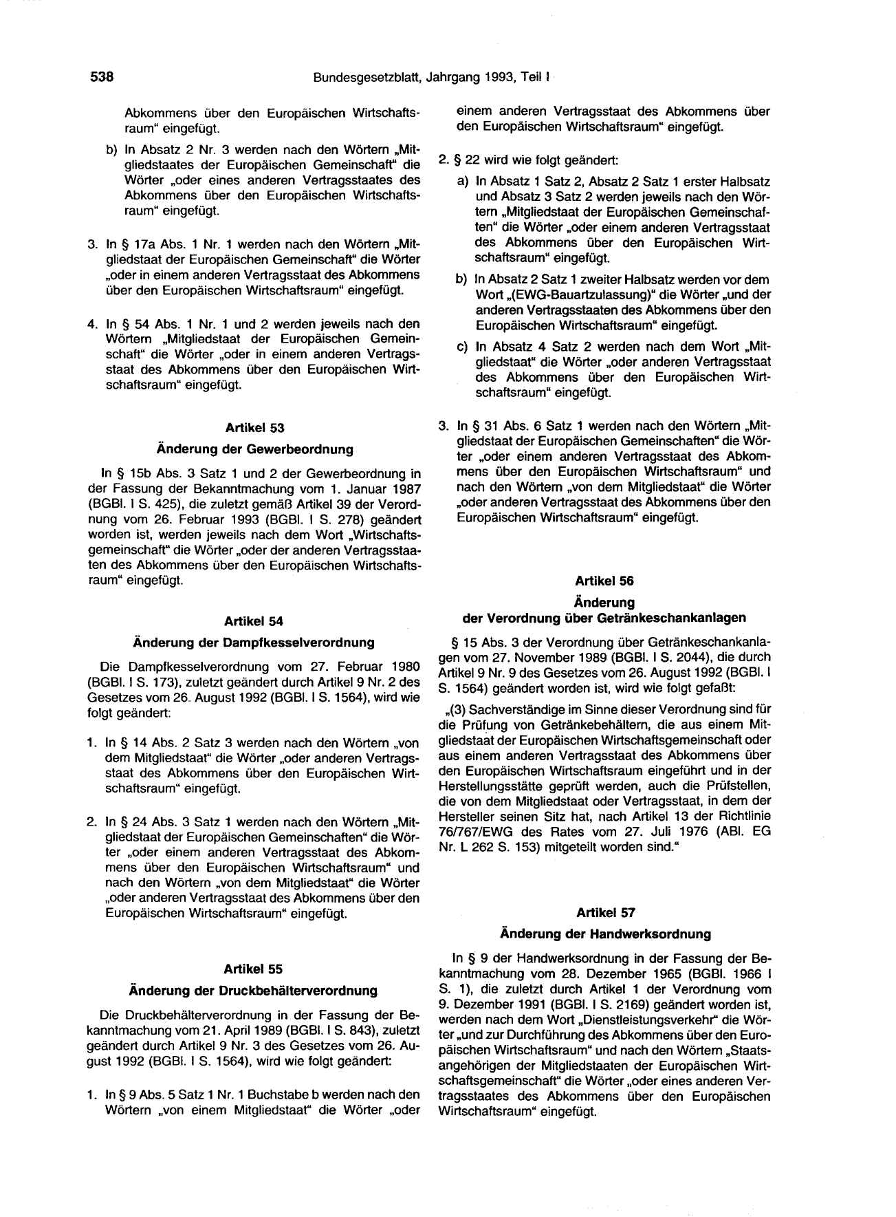 BGBl. 1993, Seite 538 — Originalseite als Abbildung
