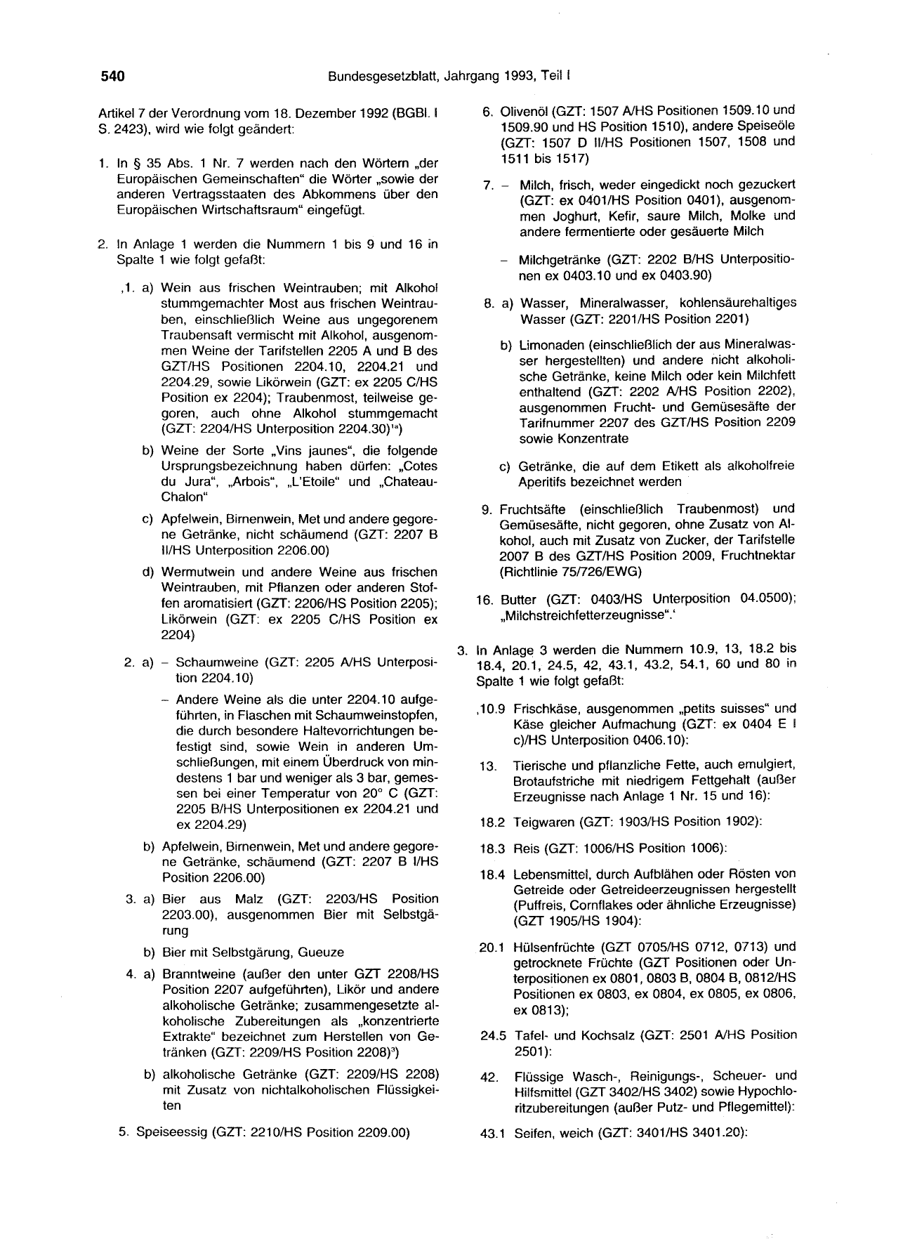 BGBl. 1993, Seite 540 — Originalseite als Abbildung