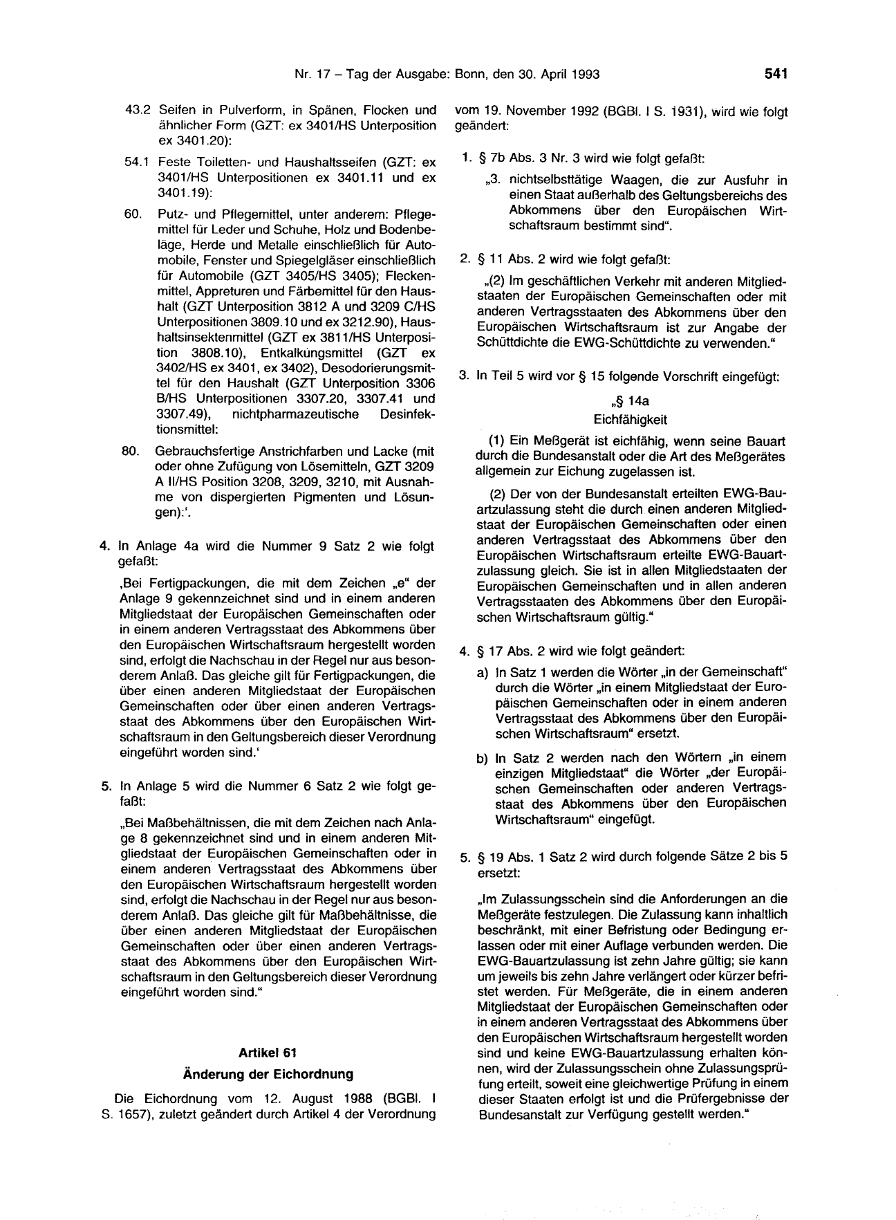 BGBl. 1993, Seite 541 — Originalseite als Abbildung