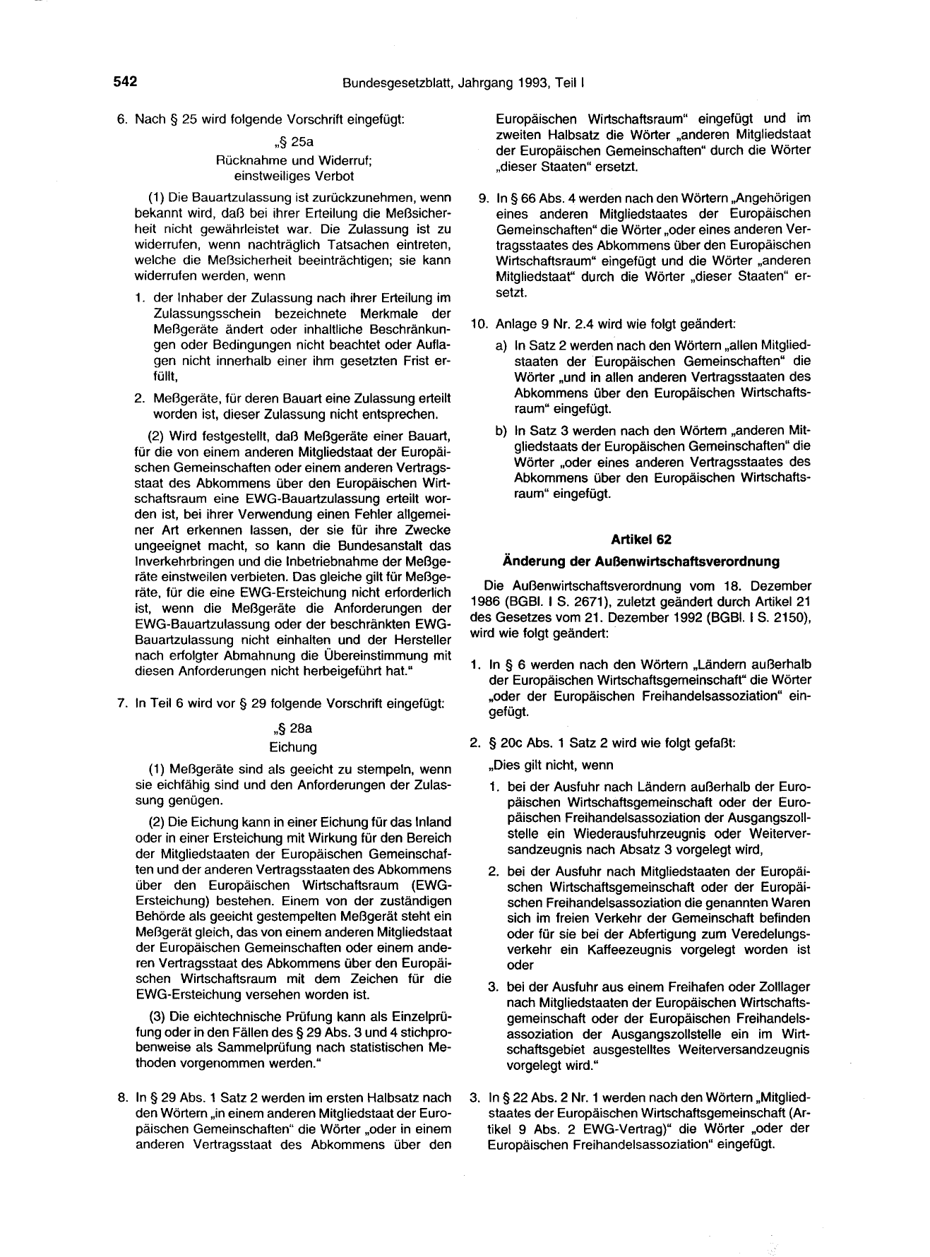 BGBl. 1993, Seite 542 — Originalseite als Abbildung