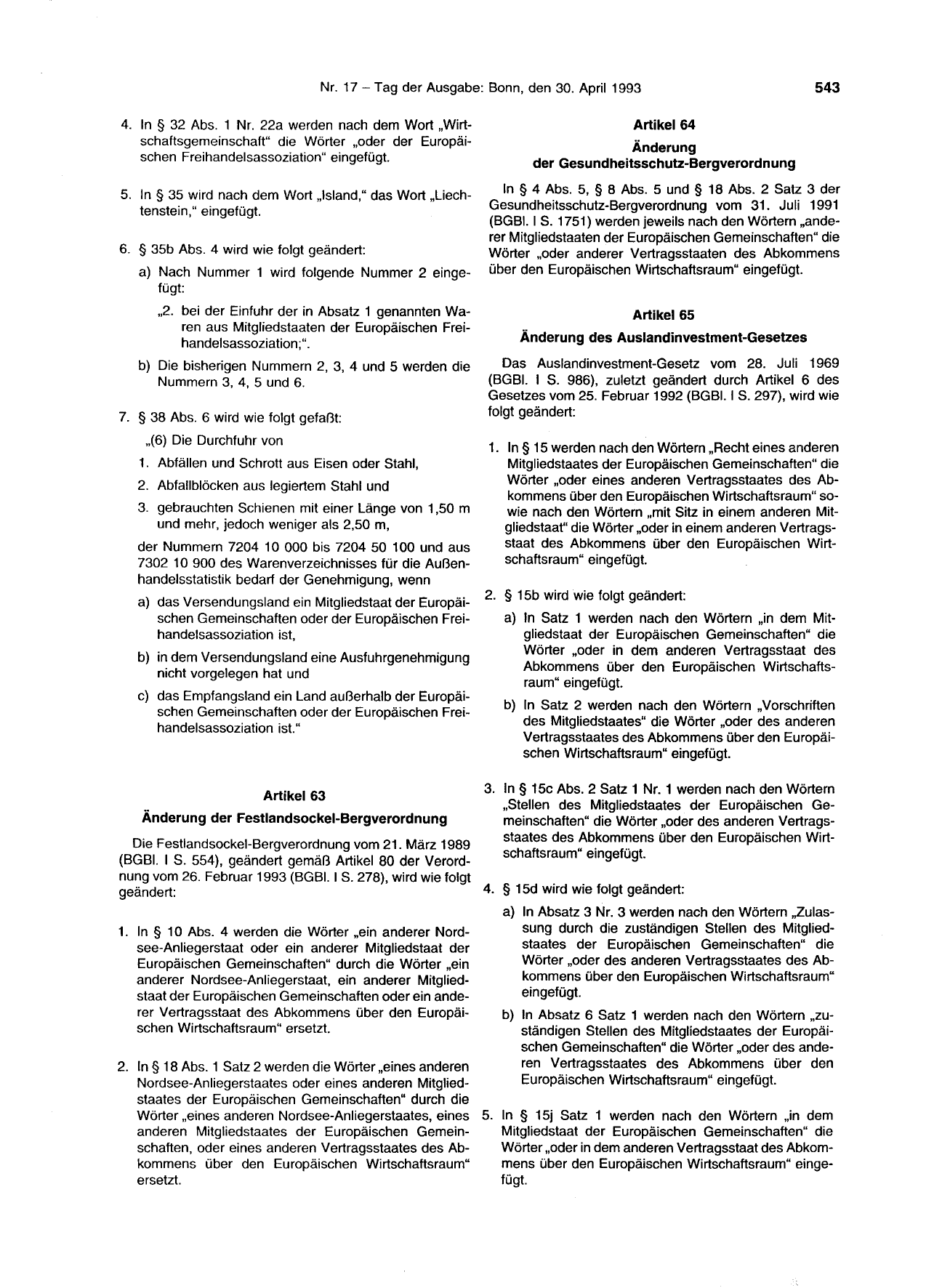 BGBl. 1993, Seite 543 — Originalseite als Abbildung