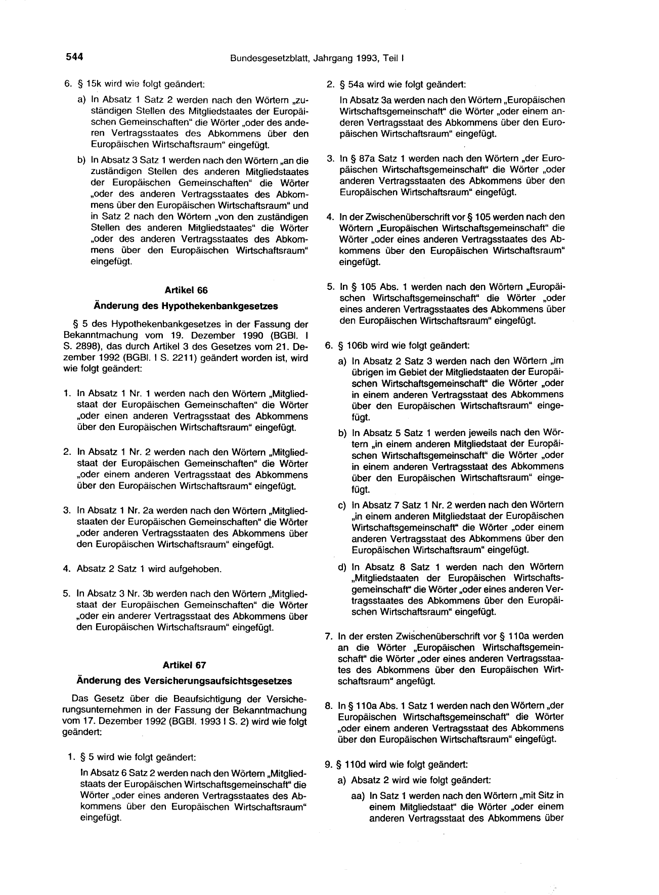 BGBl. 1993, Seite 544 — Originalseite als Abbildung
